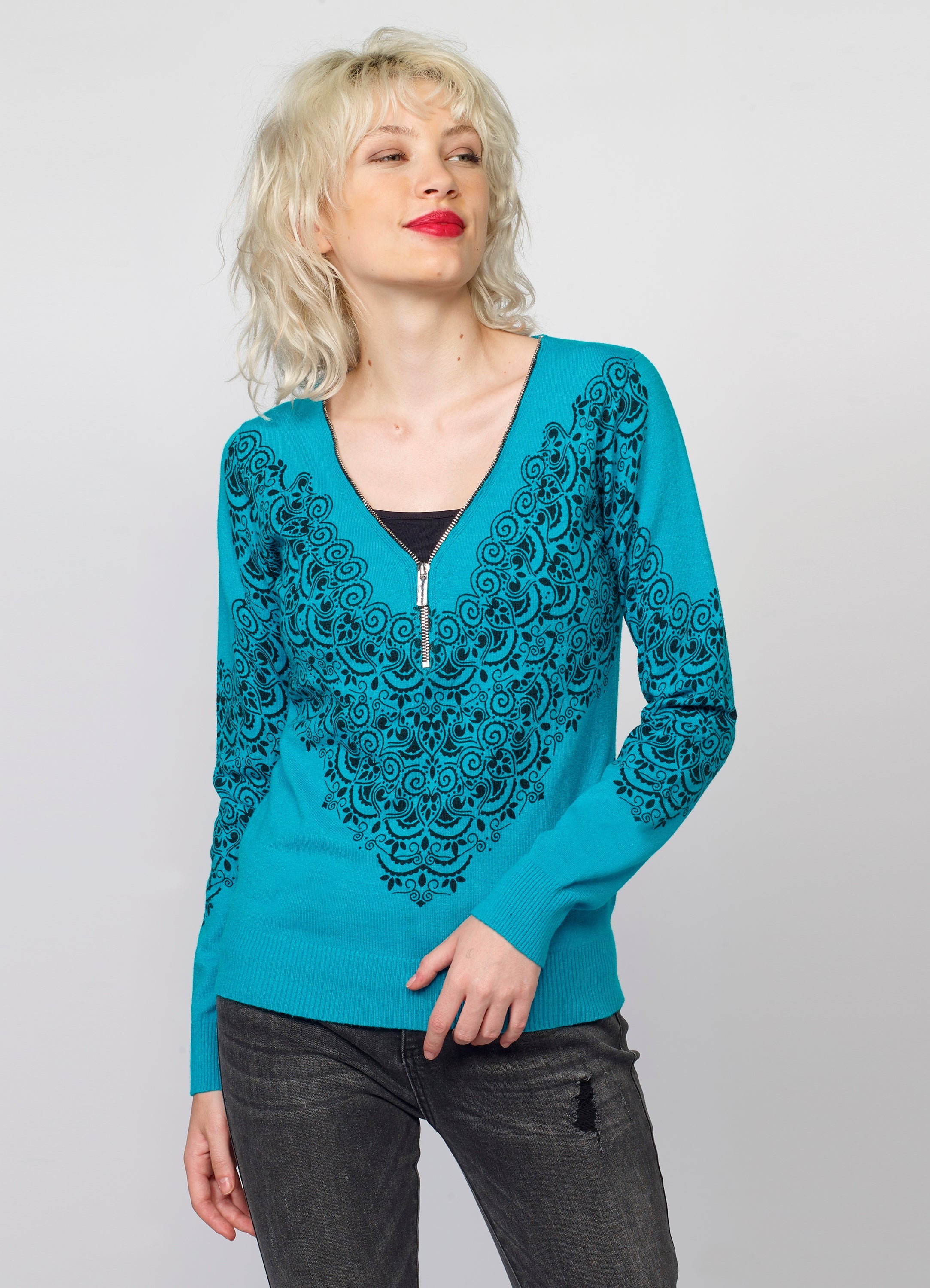 Jersey de Punto Mujer Estampado Cachemir – Koroshi Azul Agua