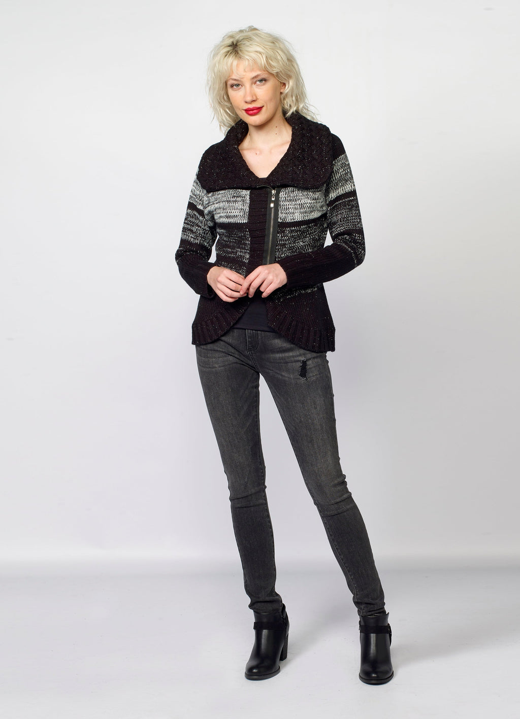 Chaqueta de Punto Mujer Rayas Cremallera – Koroshi 2022TR81