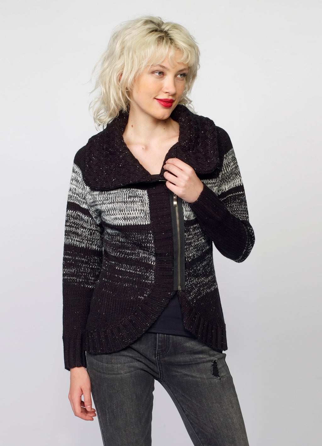 Chaqueta de Punto Mujer Rayas Cremallera – Koroshi 2022TR81