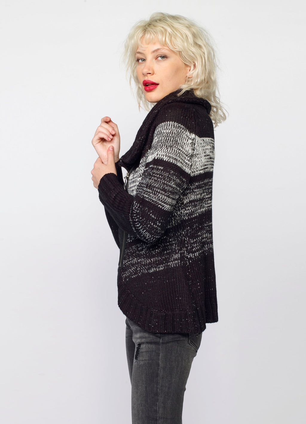 Chaqueta de Punto Mujer Rayas Cremallera – Koroshi 2022TR81