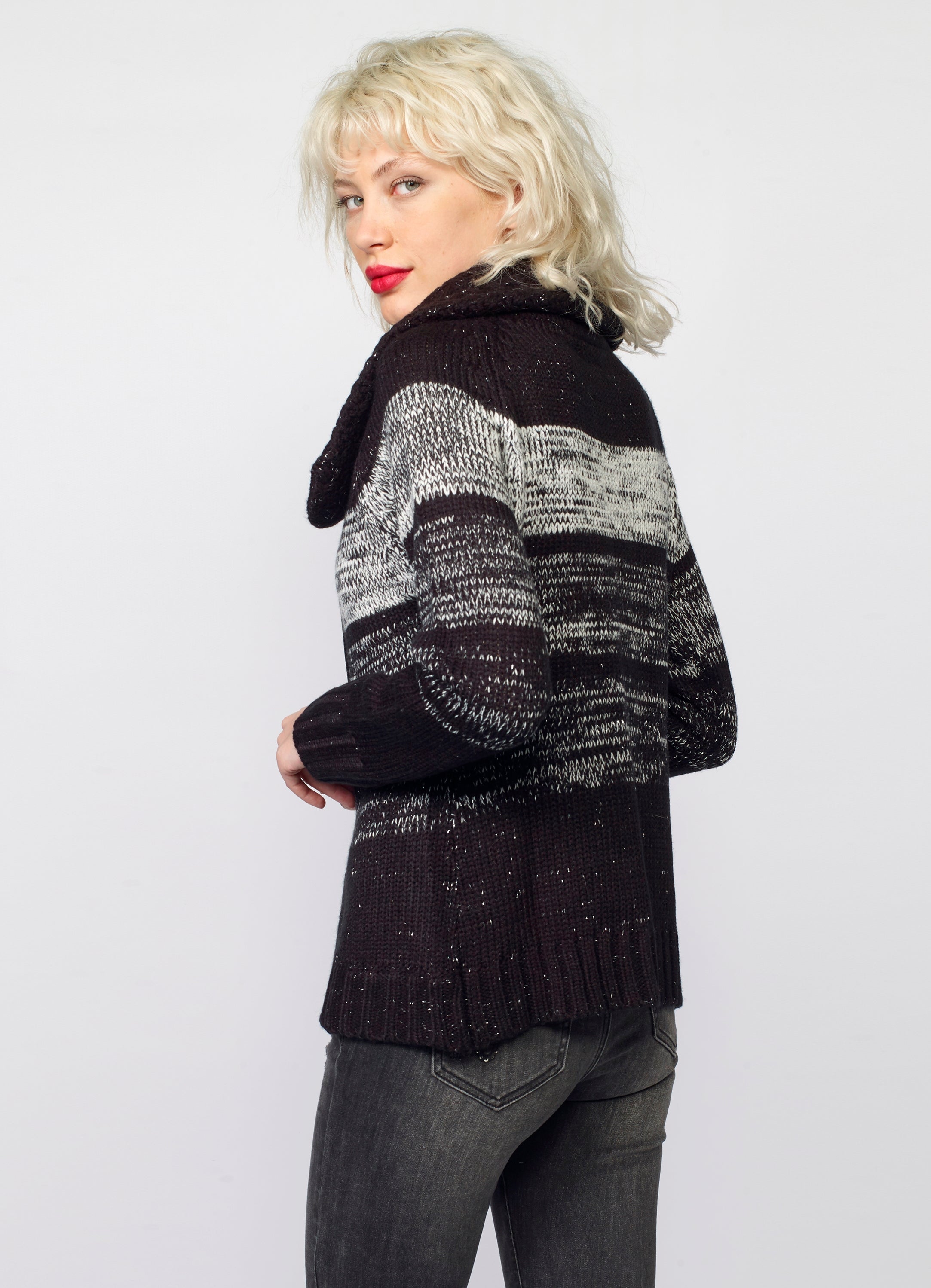 Chaqueta de Punto Mujer Rayas Cremallera – Koroshi 2022TR81