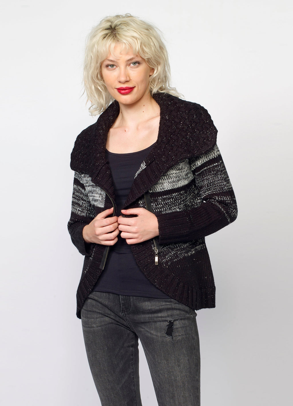 Chaqueta de Punto Mujer Rayas Cremallera – Koroshi 2022TR81