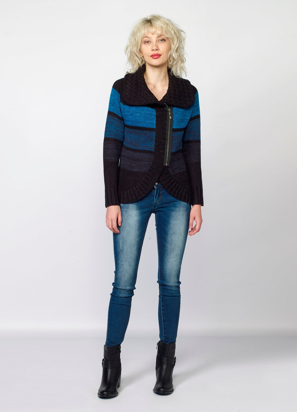 Chaqueta de Punto Mujer Rayas Cremallera – Koroshi 2022TR81