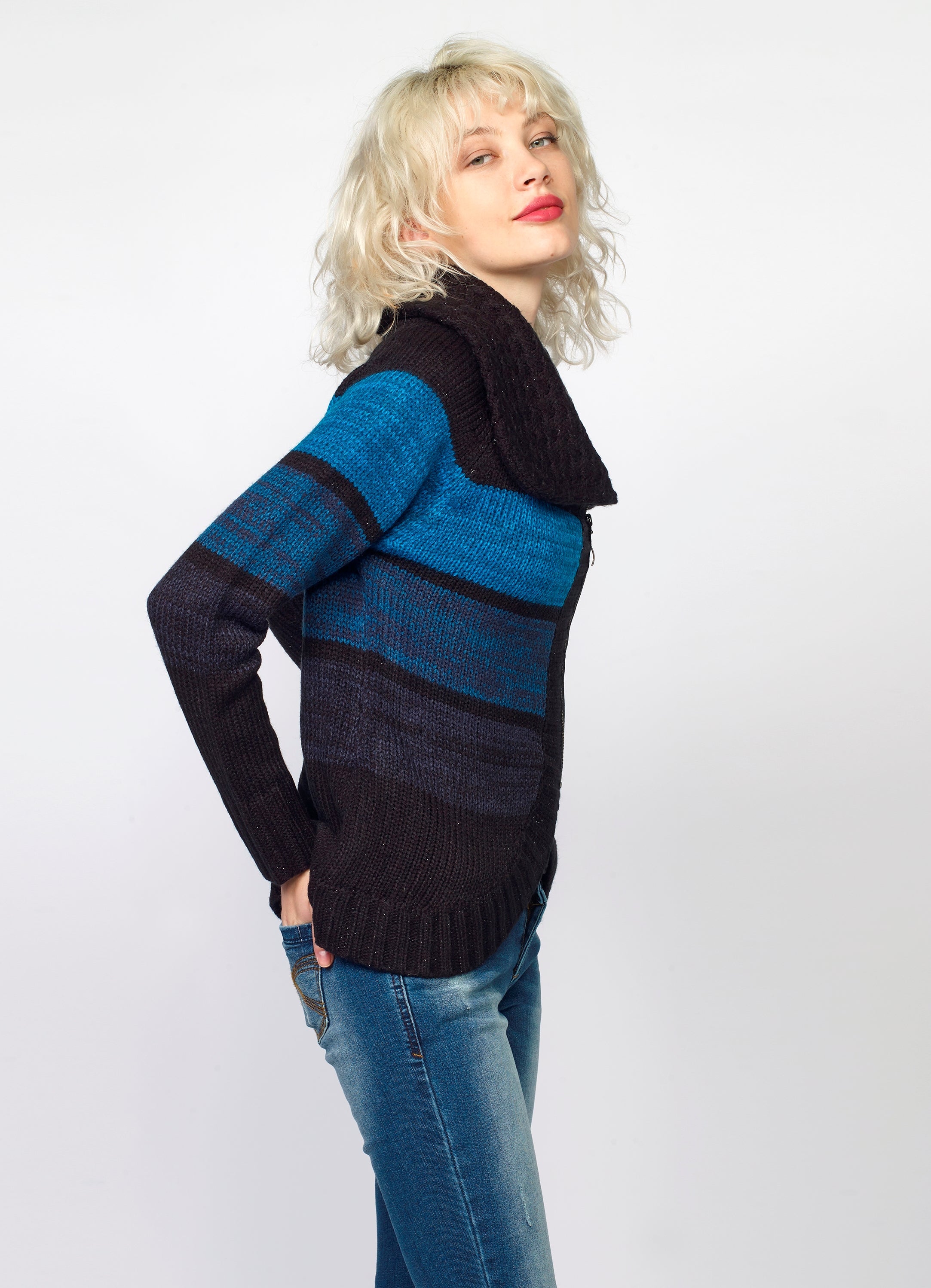 Chaqueta de Punto Mujer Rayas Cremallera – Koroshi 2022TR81