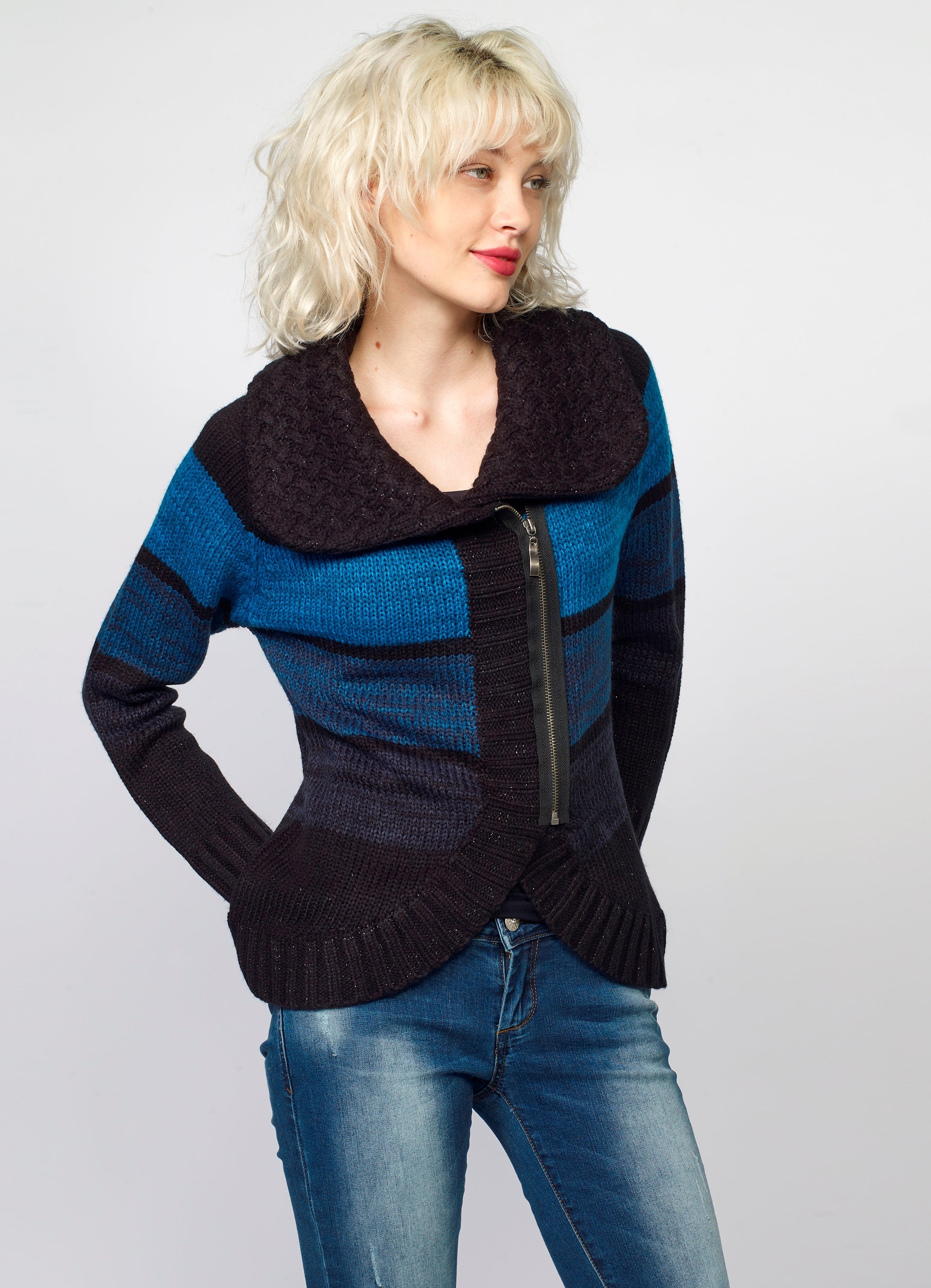 Chaqueta de Punto Mujer Rayas Cremallera – Koroshi 2022TR81
