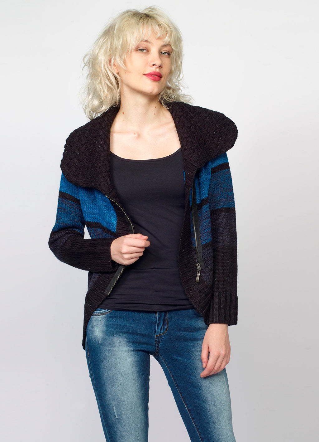 Chaqueta de Punto Mujer Rayas Cremallera – Koroshi 2022TR81