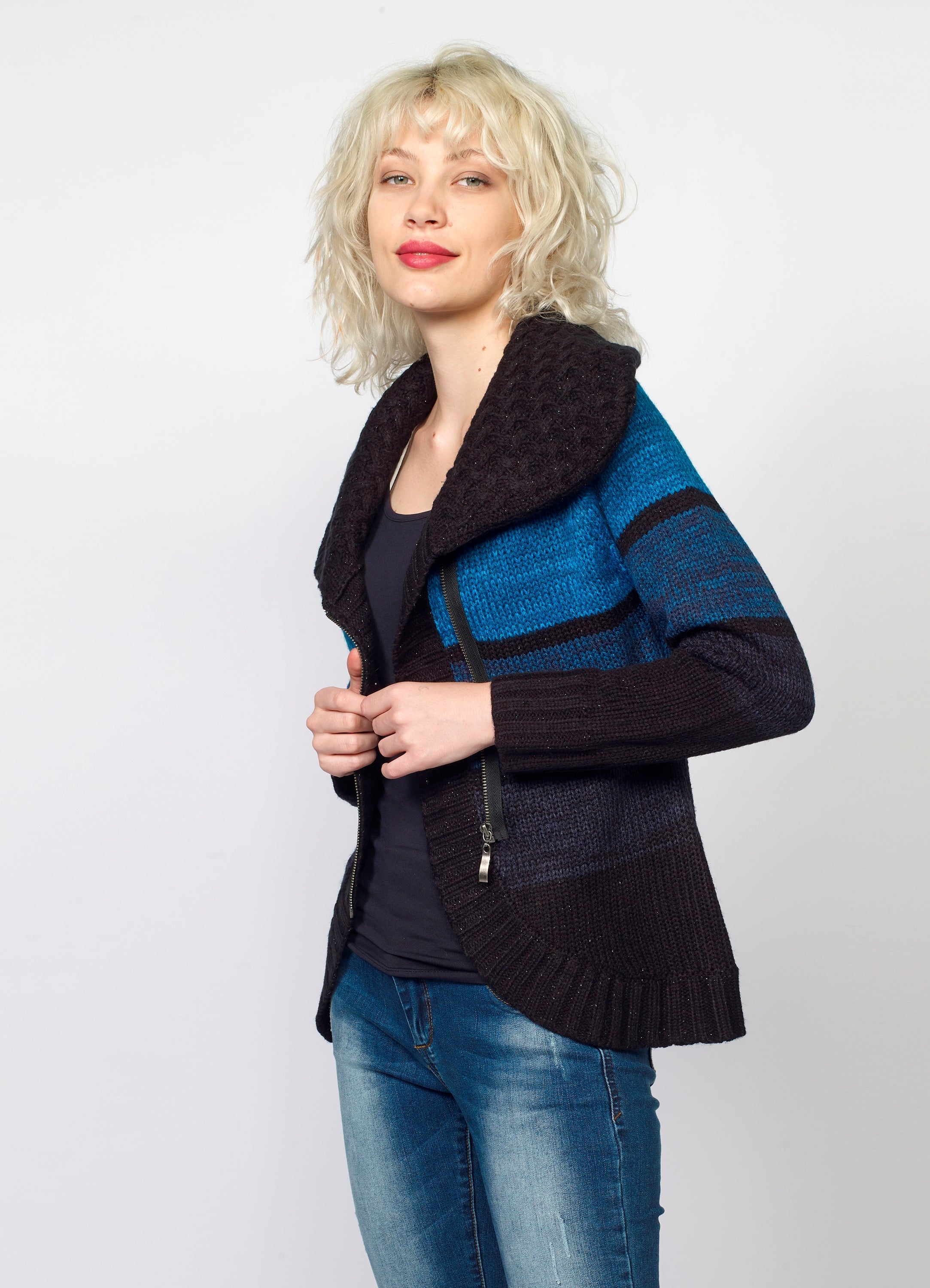 Chaqueta de Punto Mujer Rayas Cremallera – Koroshi 2022TR81