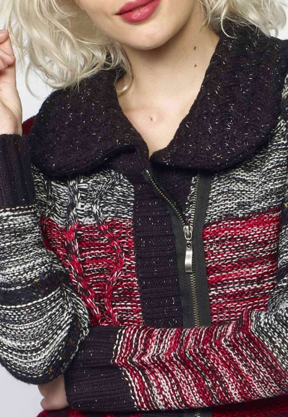 Chaqueta de Punto Mujer Rayas Cremallera – Koroshi 2022TR82