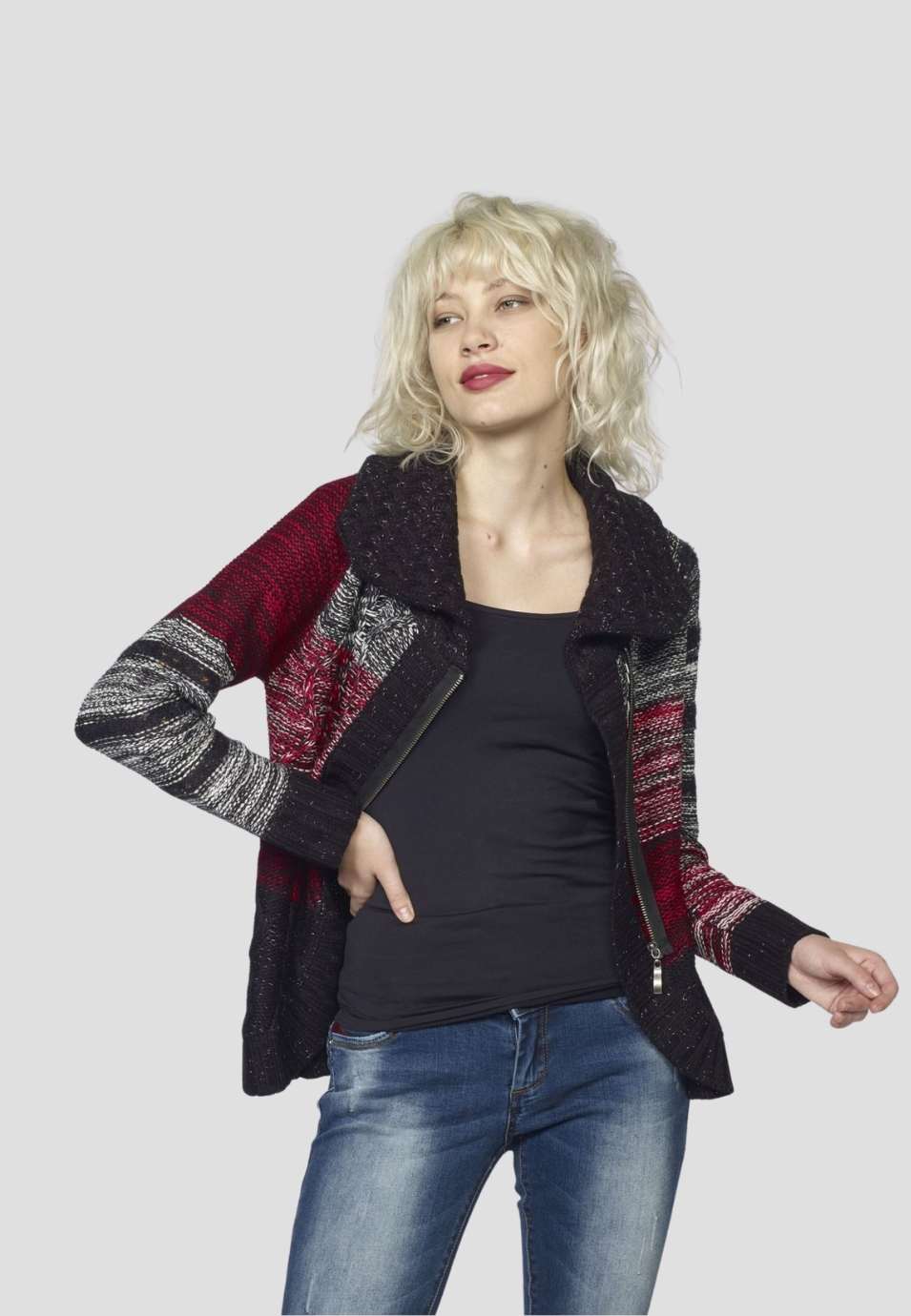 Chaqueta de Punto Mujer Rayas Cremallera – Koroshi 2022TR82