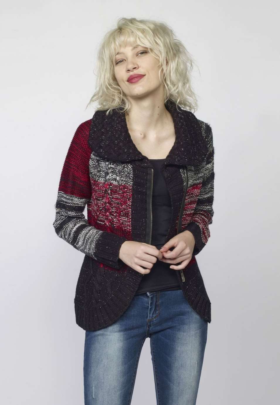 Chaqueta de Punto Mujer Rayas Cremallera – Koroshi 2022TR82