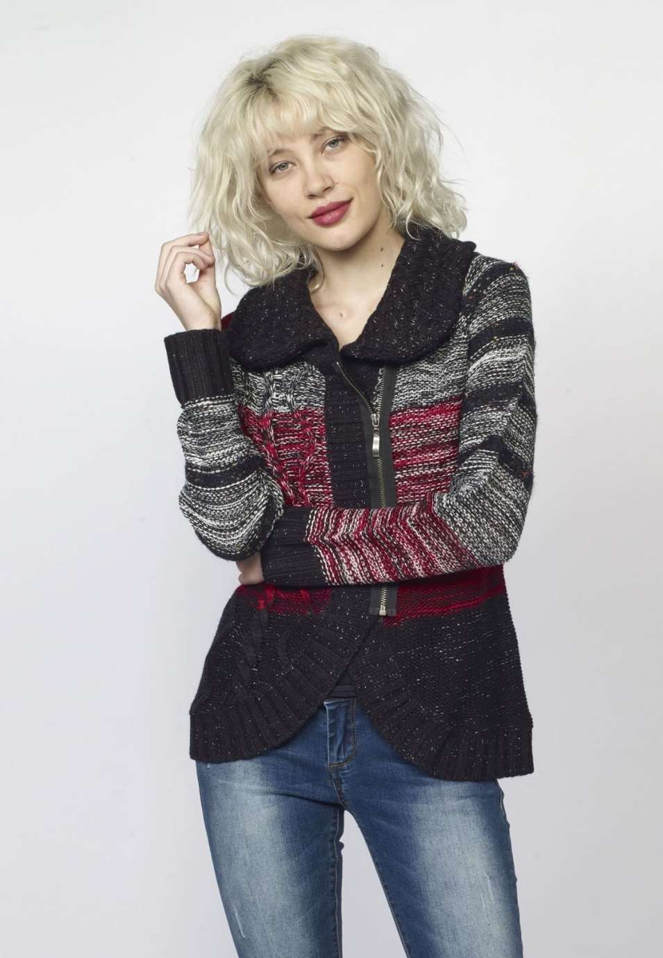 Chaqueta de Punto Mujer Rayas Cremallera – Koroshi 2022TR82