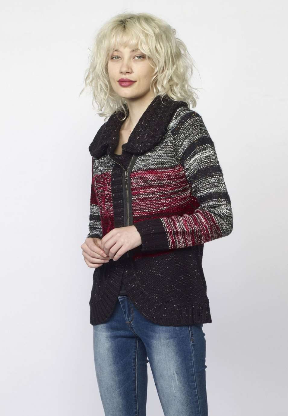 Chaqueta de Punto Mujer Rayas Cremallera – Koroshi 2022TR82