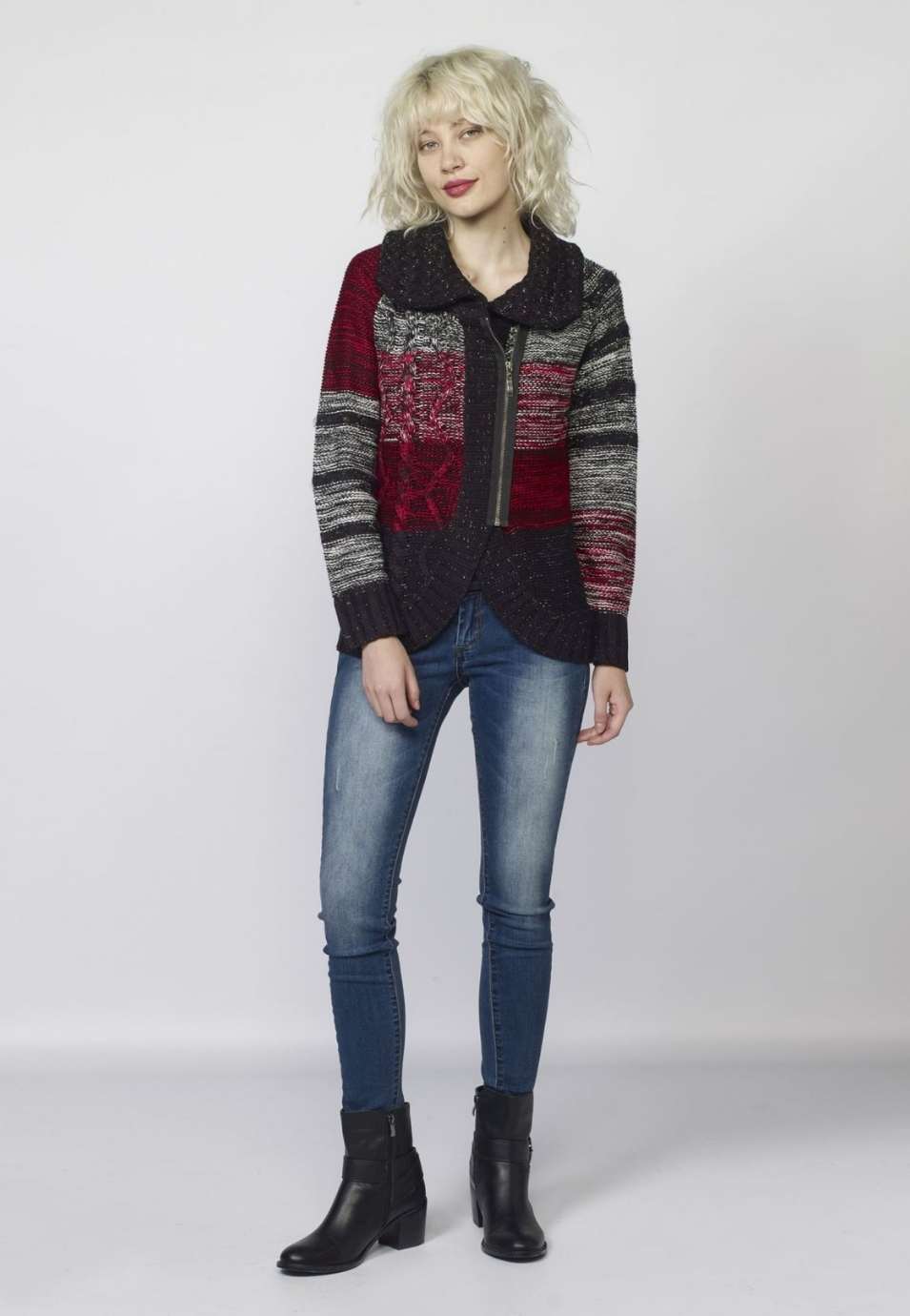 Chaqueta de Punto Mujer Rayas Cremallera – Koroshi 2022TR82