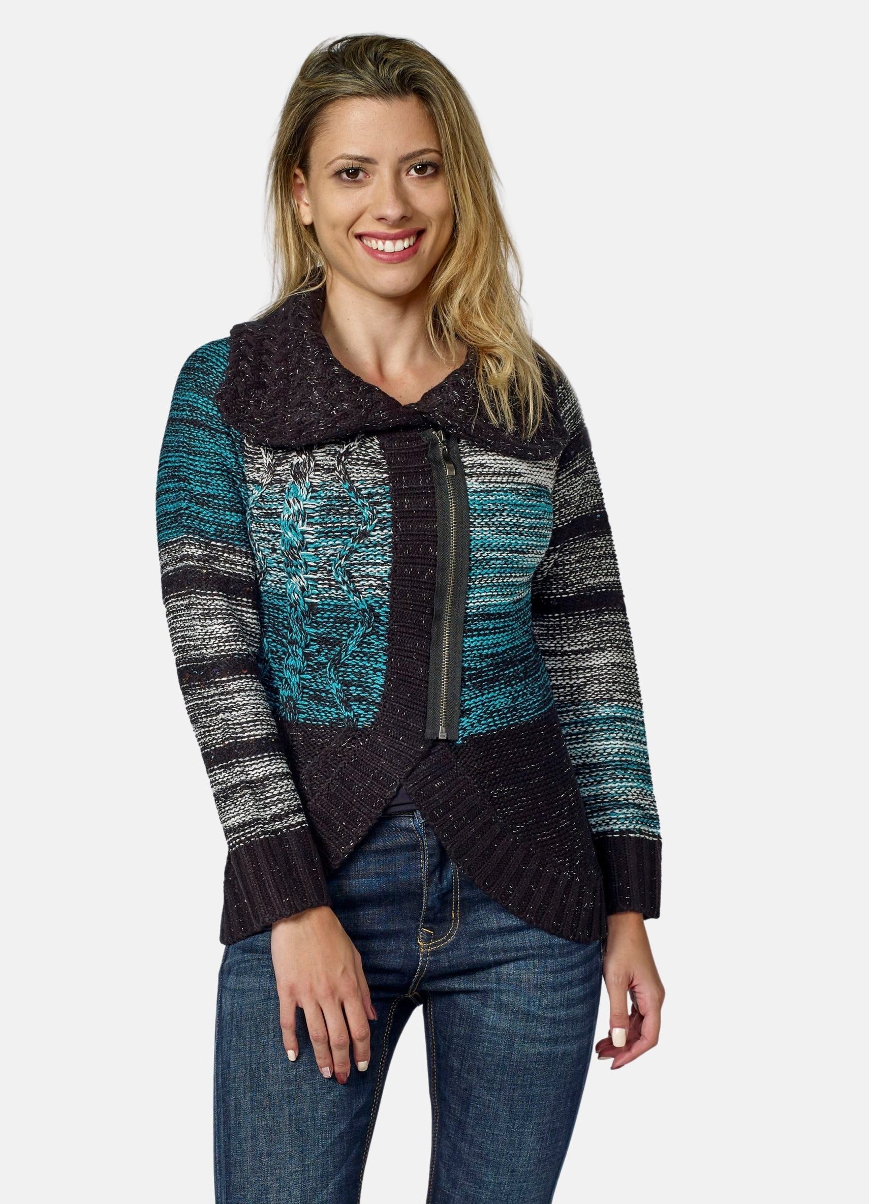 Chaqueta de Punto Mujer Rayas Cremallera – Koroshi 2022TR82