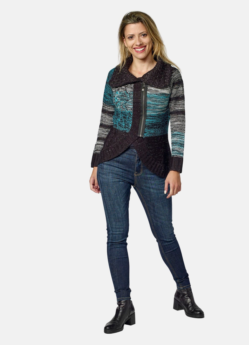 Chaqueta de Punto Mujer Rayas Cremallera – Koroshi 2022TR82