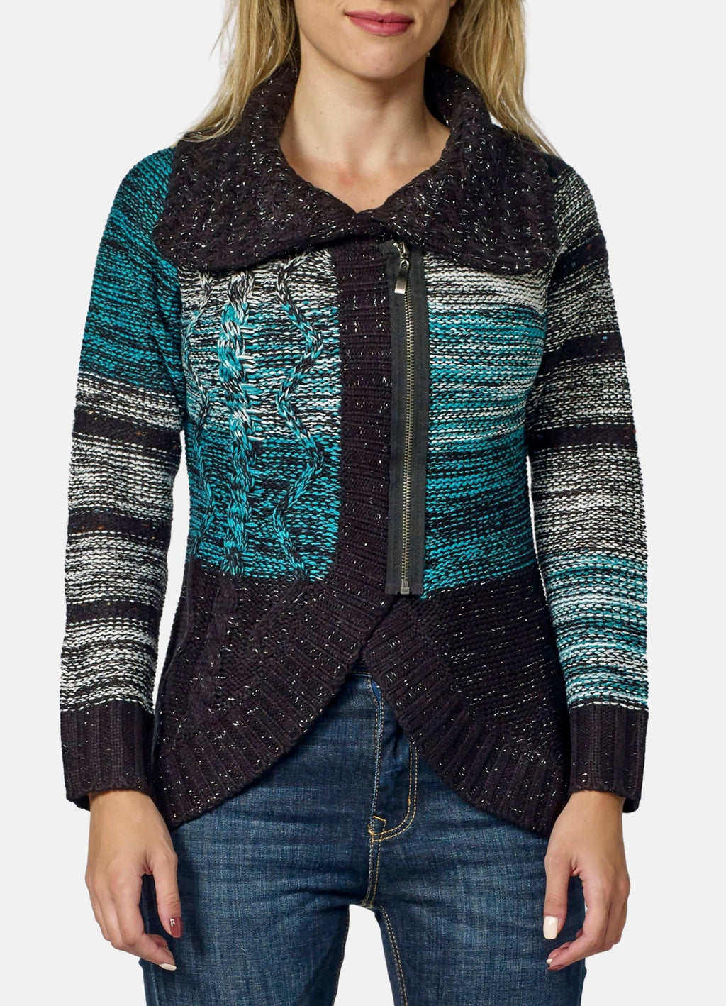 Chaqueta de Punto Mujer Rayas Cremallera – Koroshi 2022TR82