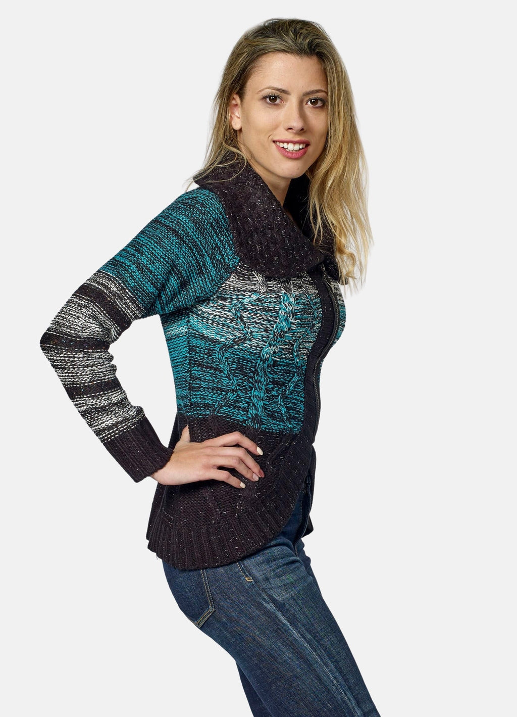 Chaqueta de Punto Mujer Rayas Cremallera – Koroshi 2022TR82