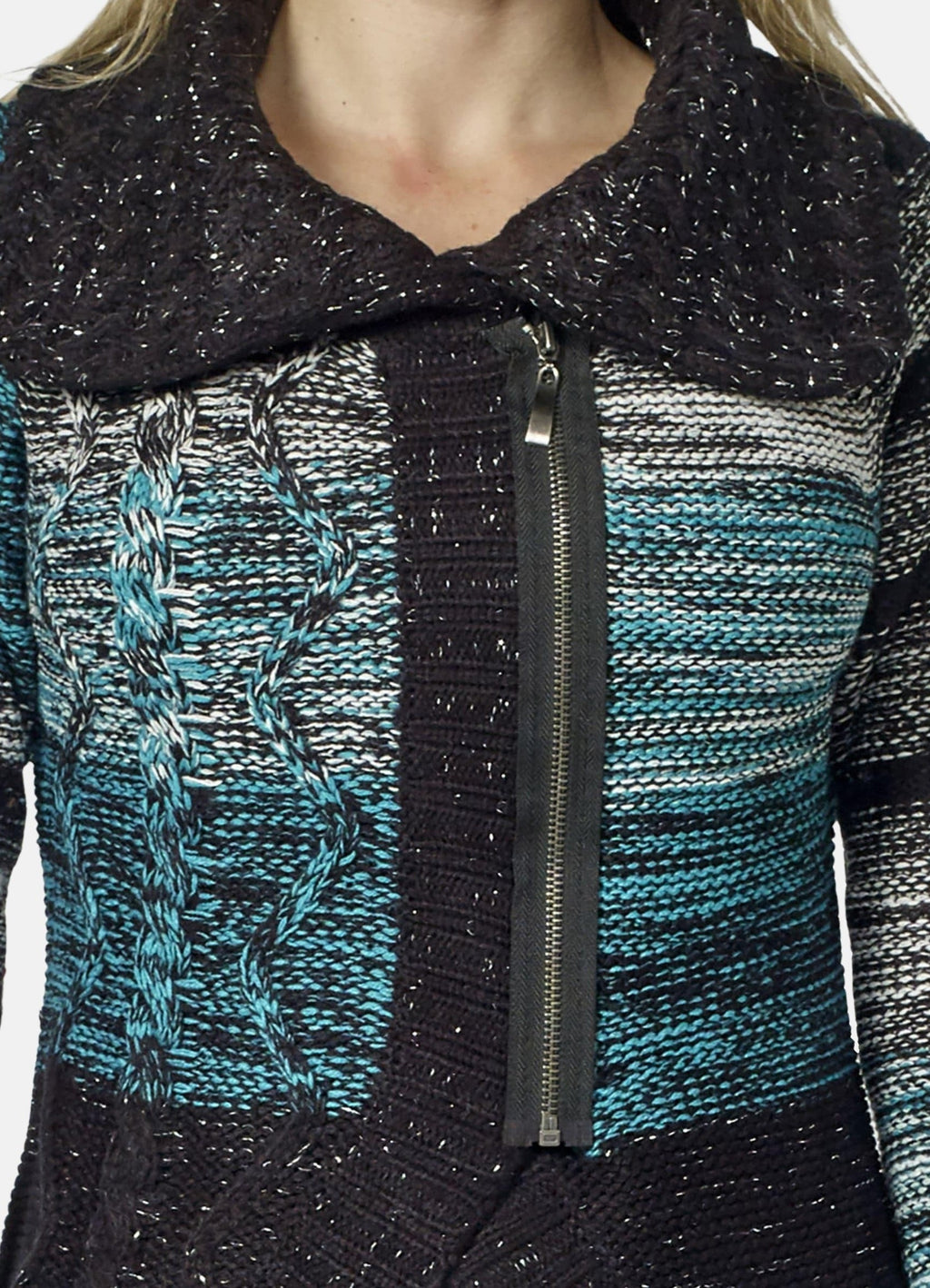 Chaqueta de Punto Mujer Rayas Cremallera – Koroshi 2022TR82