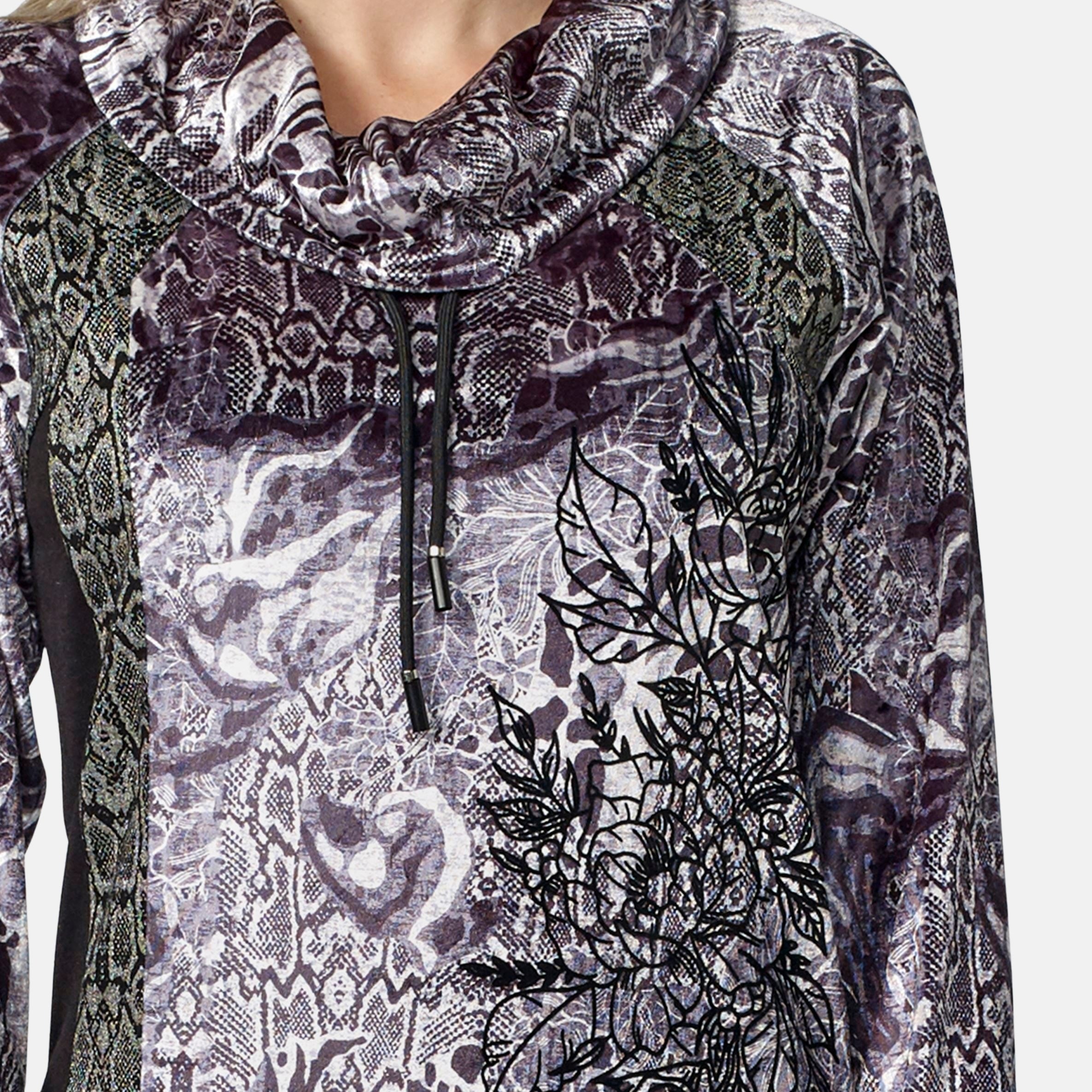 Vestido Mujer Cuello Chimenea Estampado Flock – Koroshi Negro