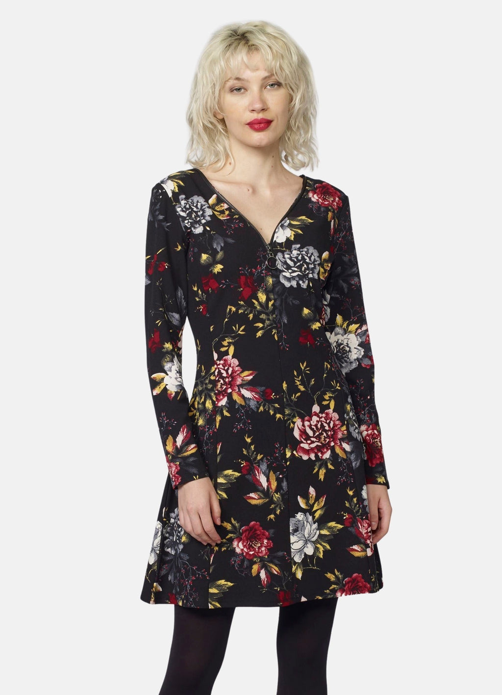 Vestido Mujer Estampado Floral Escote Pico – Koroshi Negro