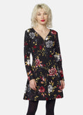 Vestido Mujer Estampado Floral Escote Pico – Koroshi Negro