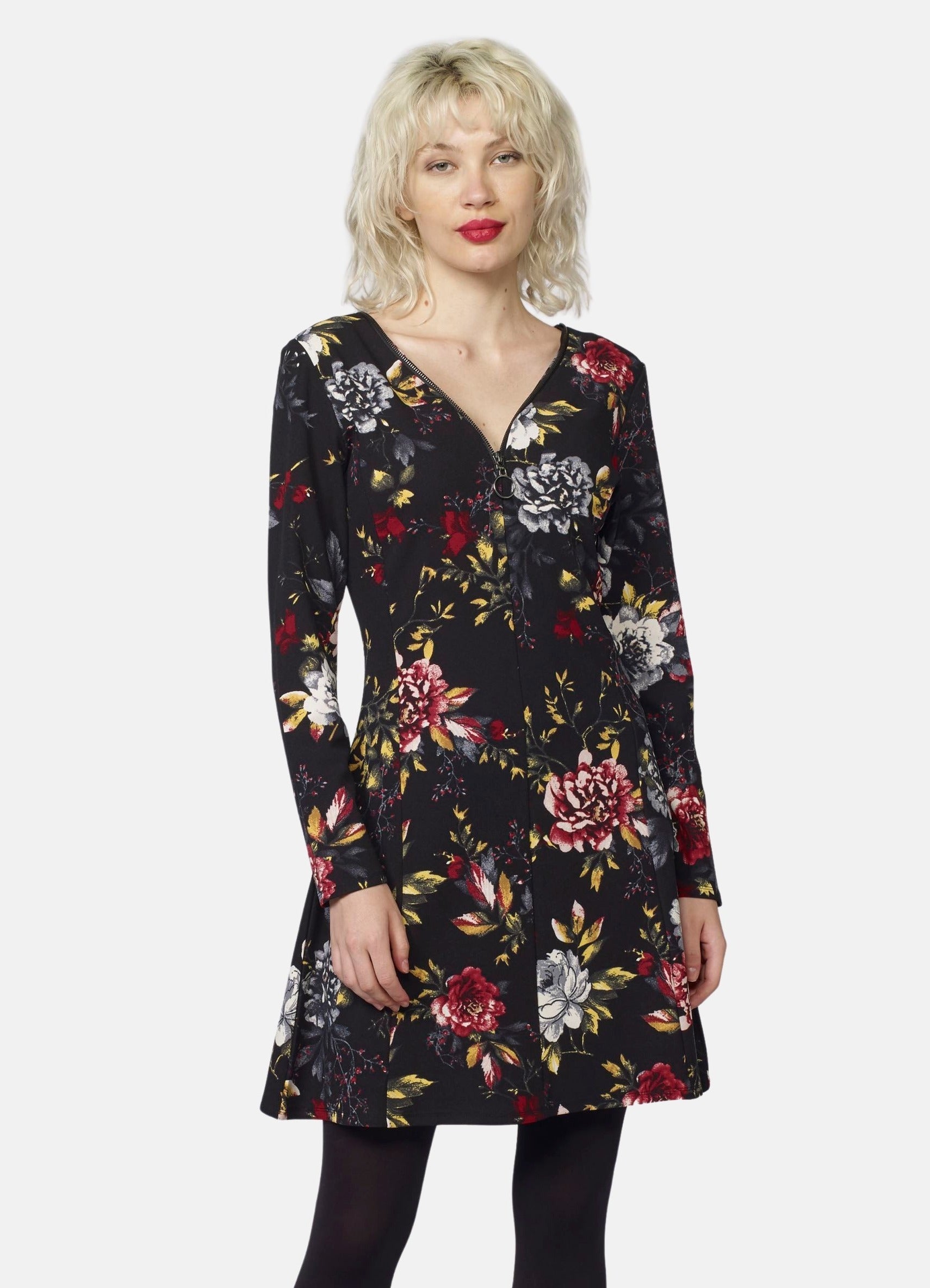 Vestido Mujer Estampado Floral Escote Pico – Koroshi Negro