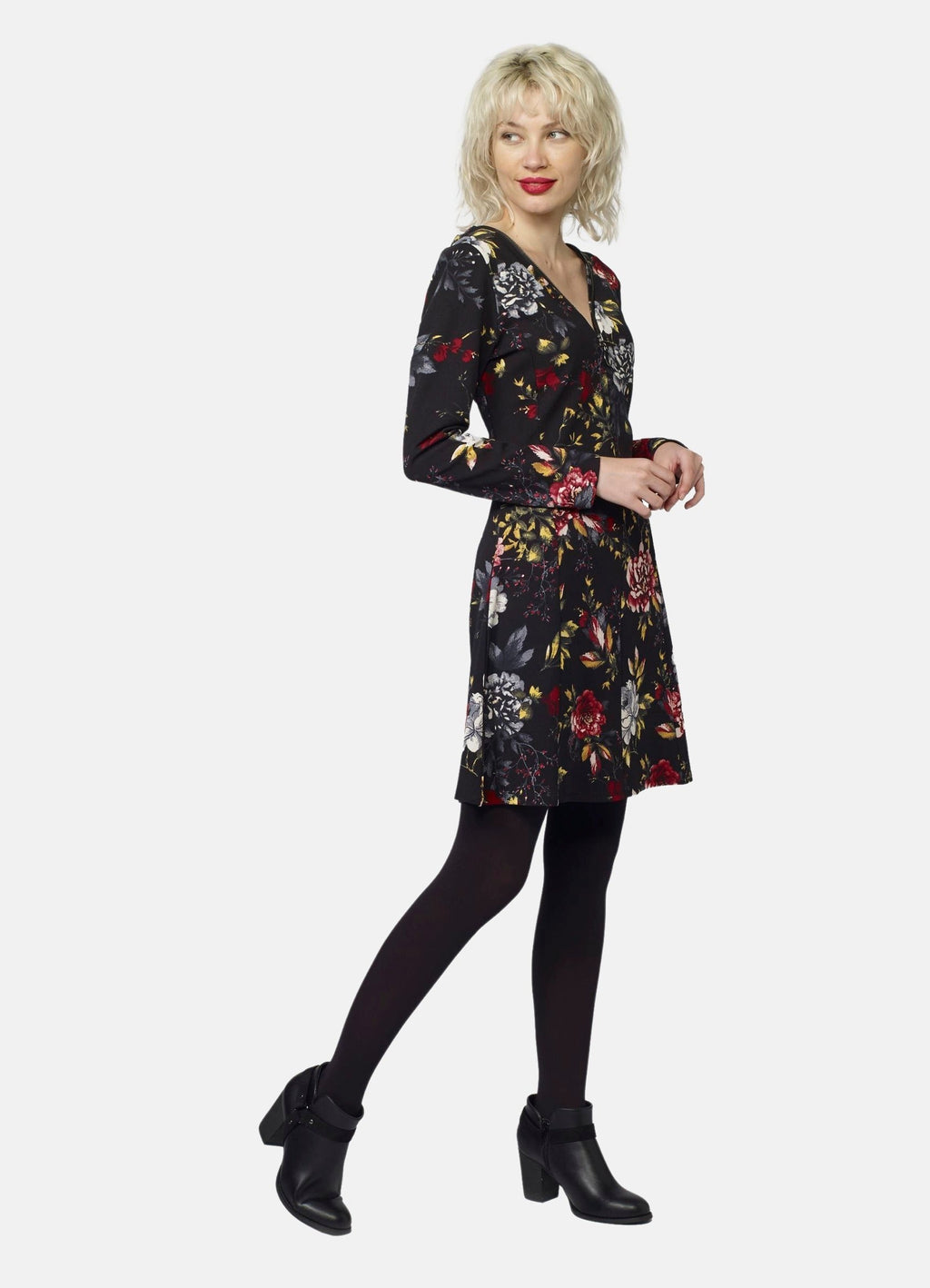 Vestido Mujer Estampado Floral Escote Pico – Koroshi Negro