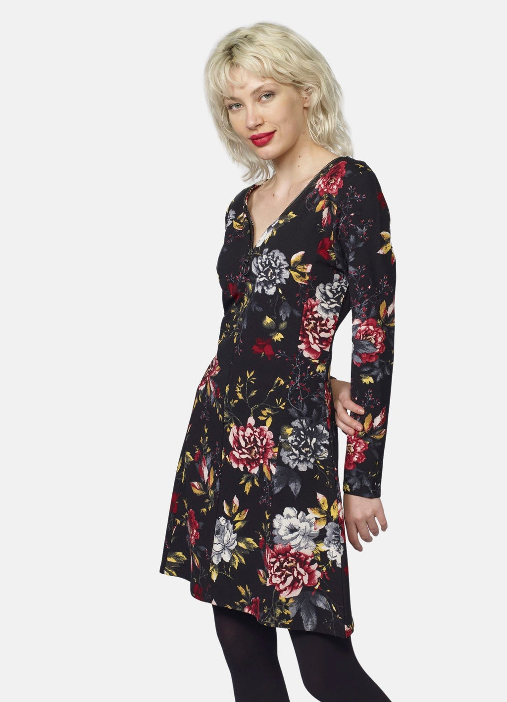 Vestido Mujer Estampado Floral Escote Pico – Koroshi Negro