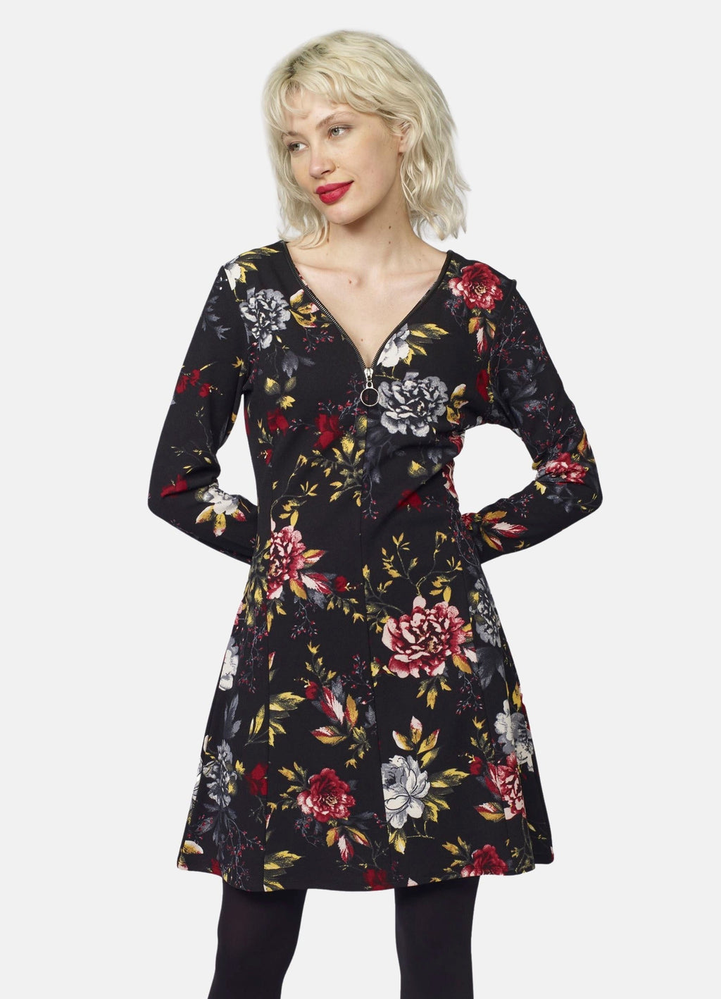 Vestido Mujer Estampado Floral Escote Pico – Koroshi Negro