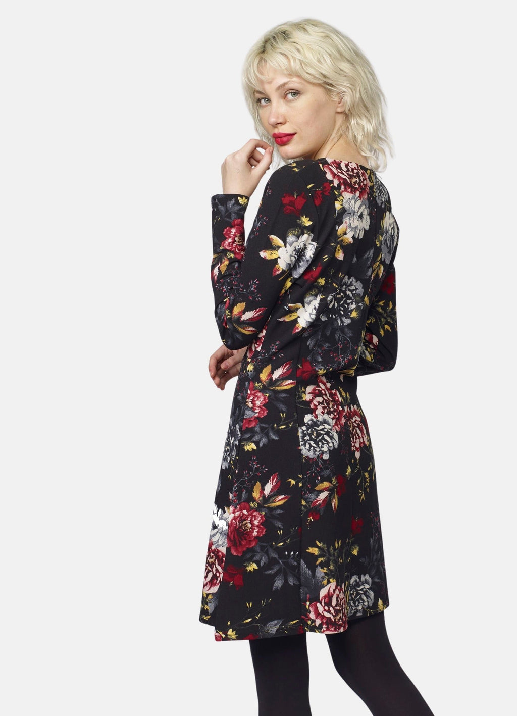 Vestido Mujer Estampado Floral Escote Pico – Koroshi Negro
