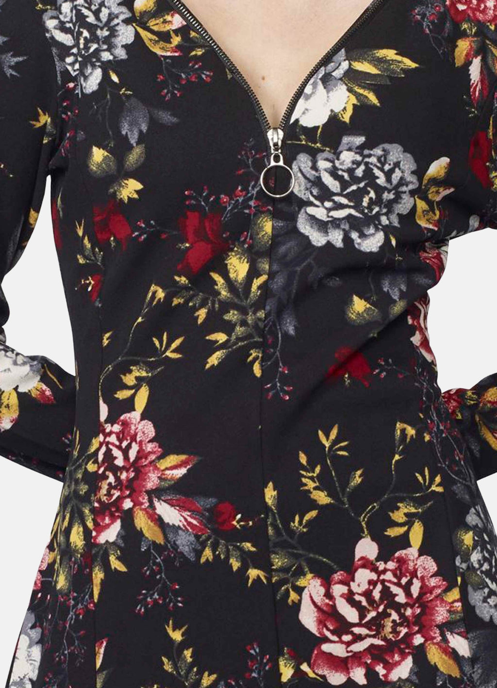 Vestido Mujer Estampado Floral Escote Pico – Koroshi Negro