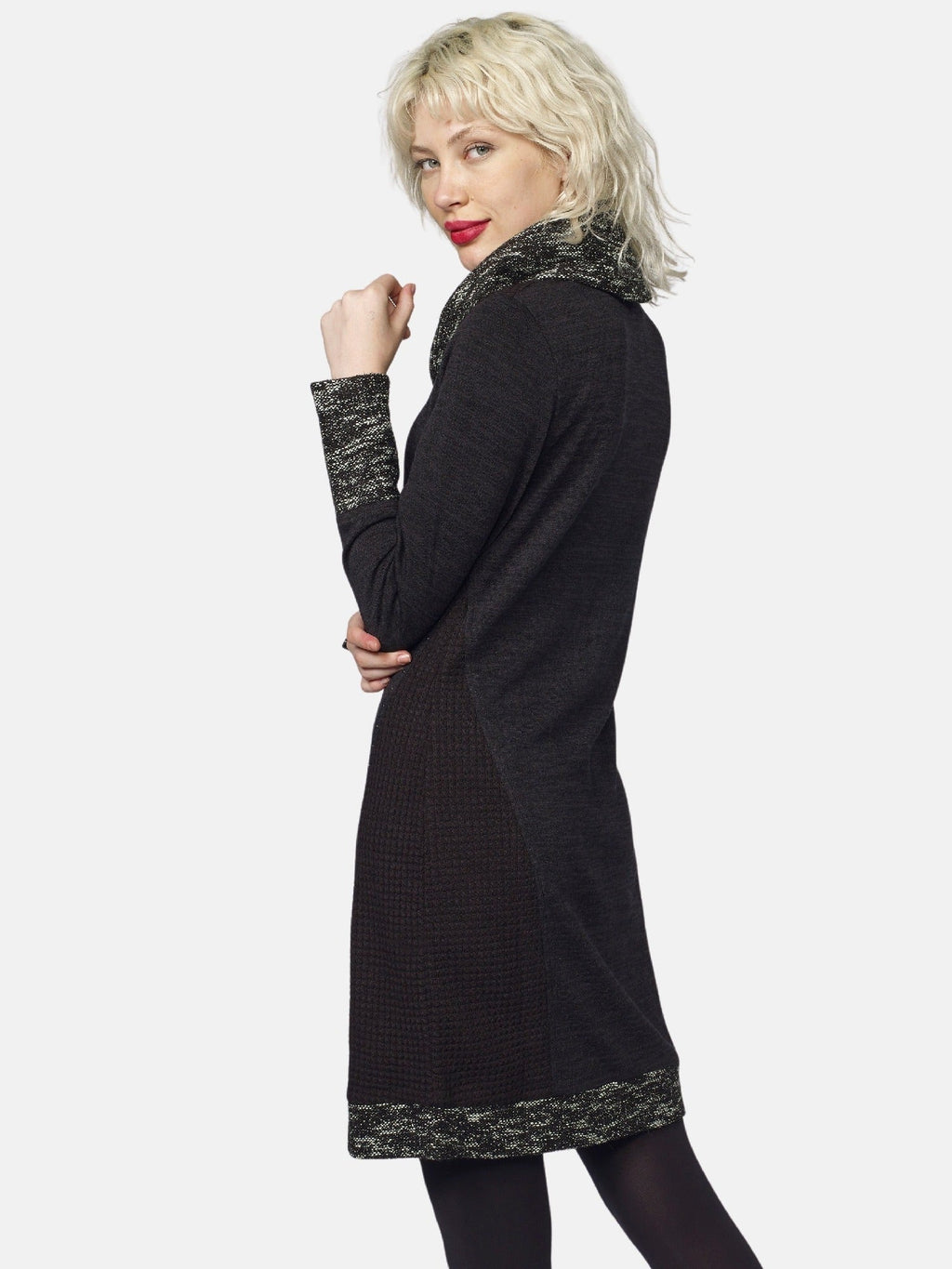 Vestido de Punto Mujer Cuello Vuelto Tweed y Tachas – Koroshi Negro