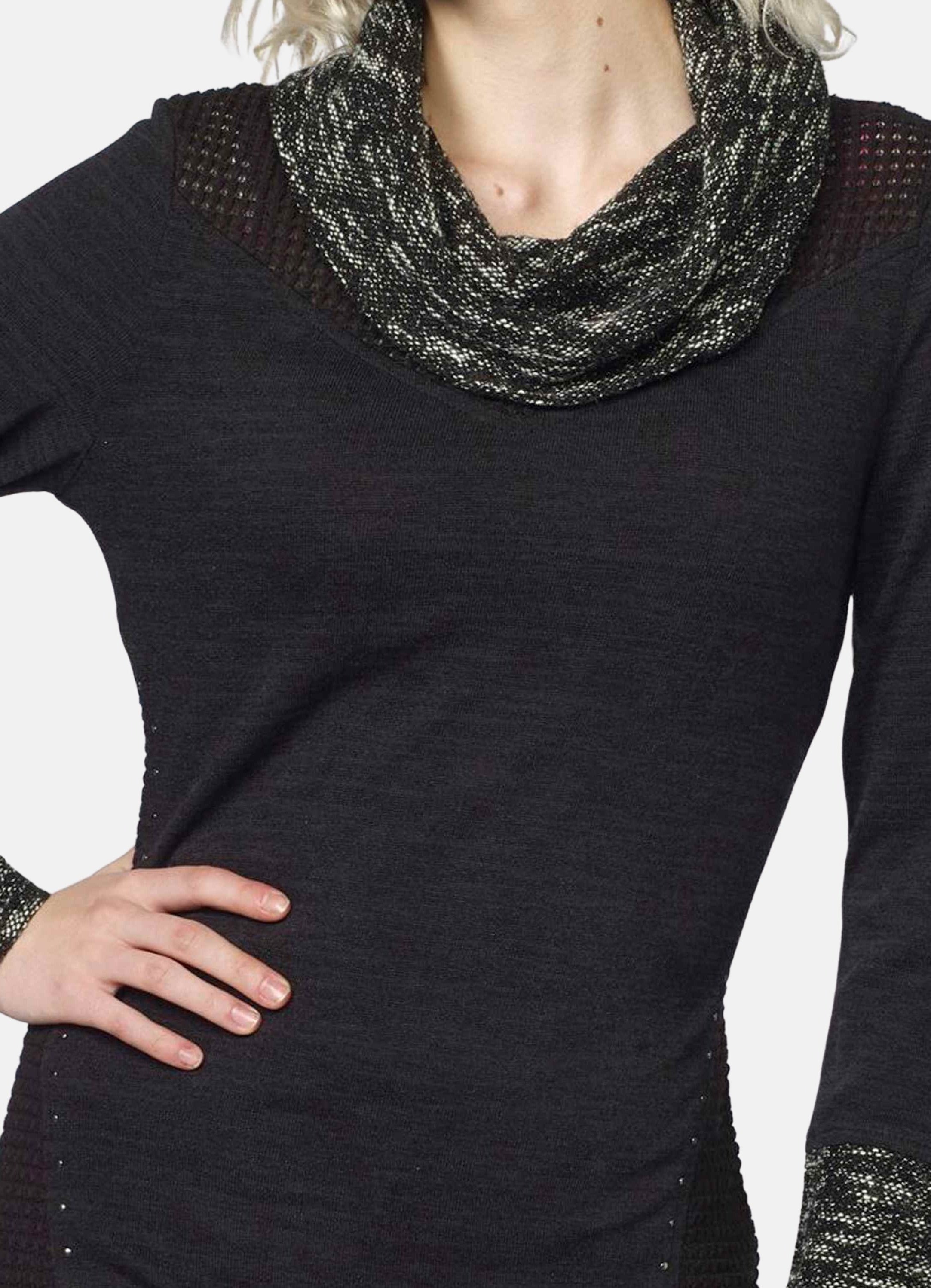 Vestido de Punto Mujer Cuello Vuelto Tweed y Tachas – Koroshi Negro