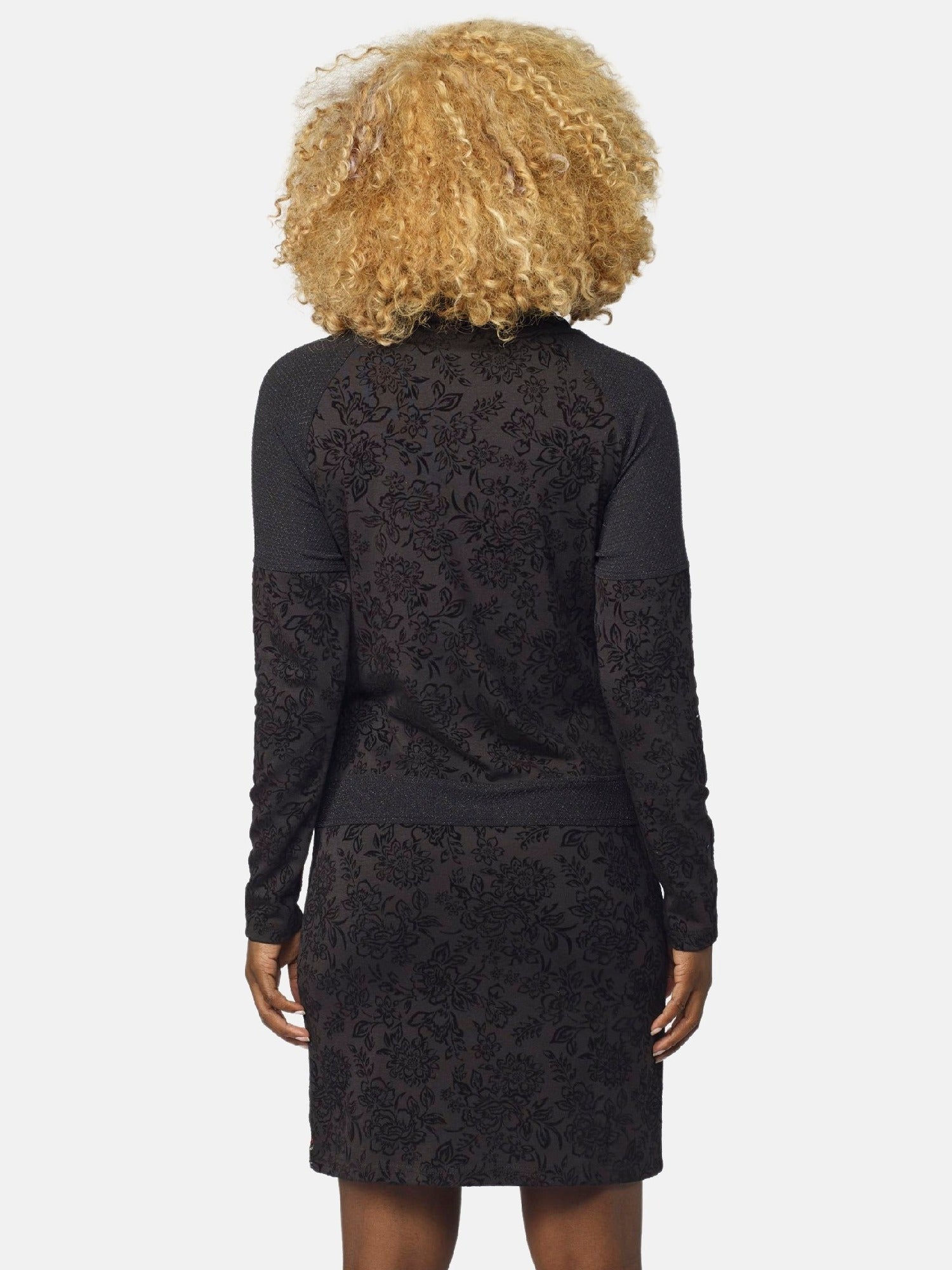 Vestido Mujer Estampado Flock Cuello Cruzado con Cordón – Koroshi Negro