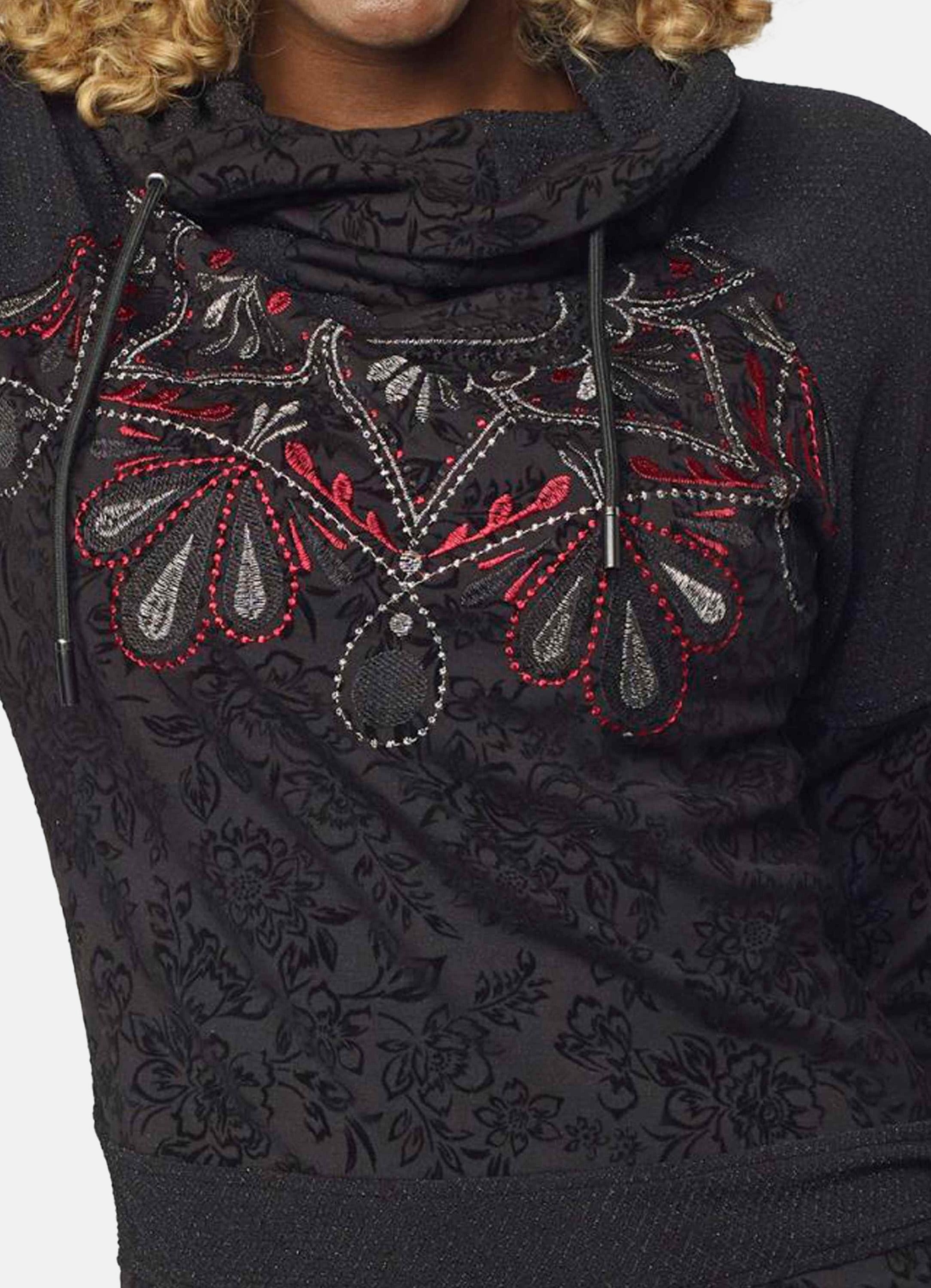 Vestido Mujer Estampado Flock Cuello Cruzado con Cordón – Koroshi Negro