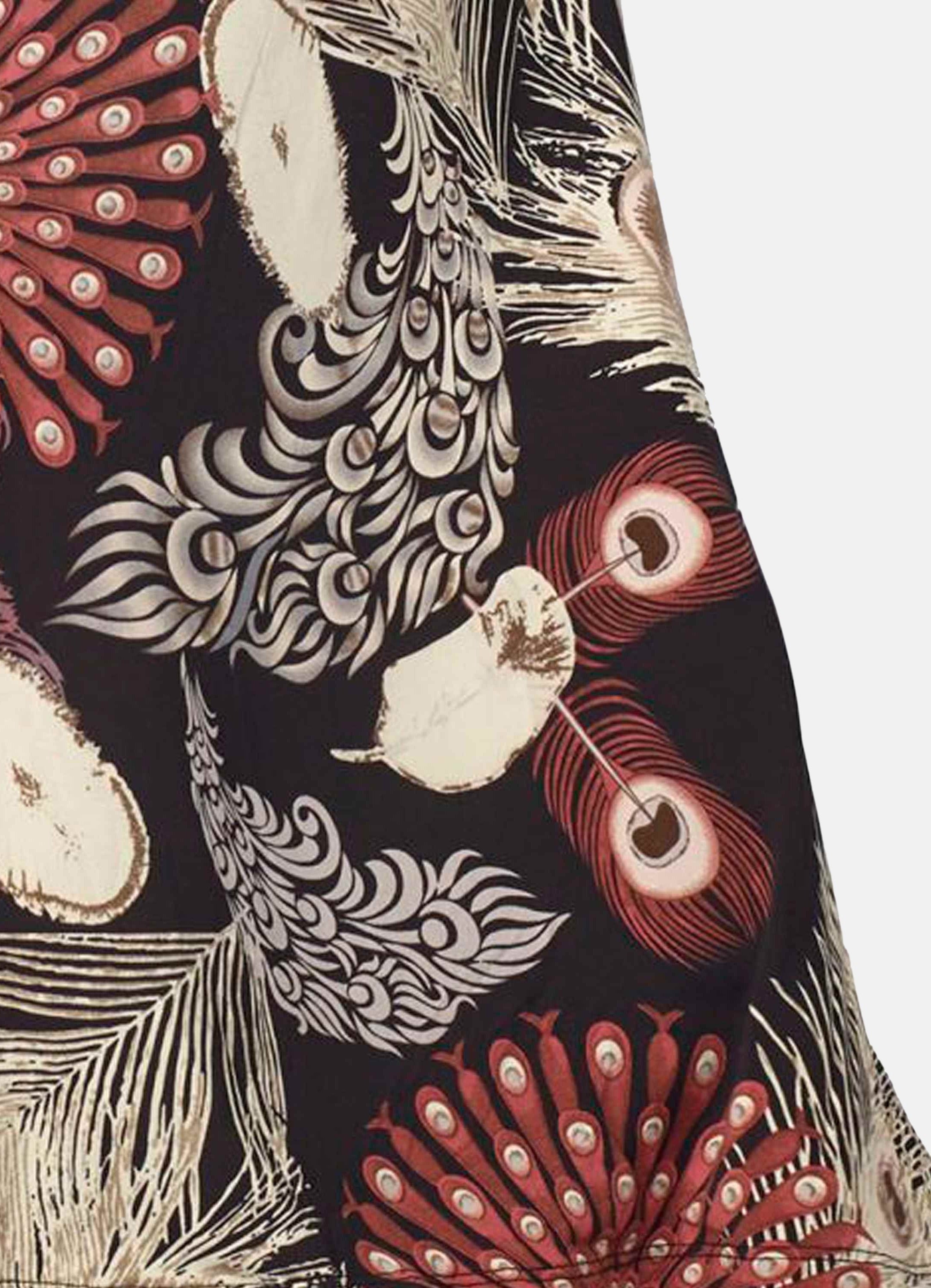 Vestido Estampado de Plumas Mujer Manga Larga – Koroshi Negro