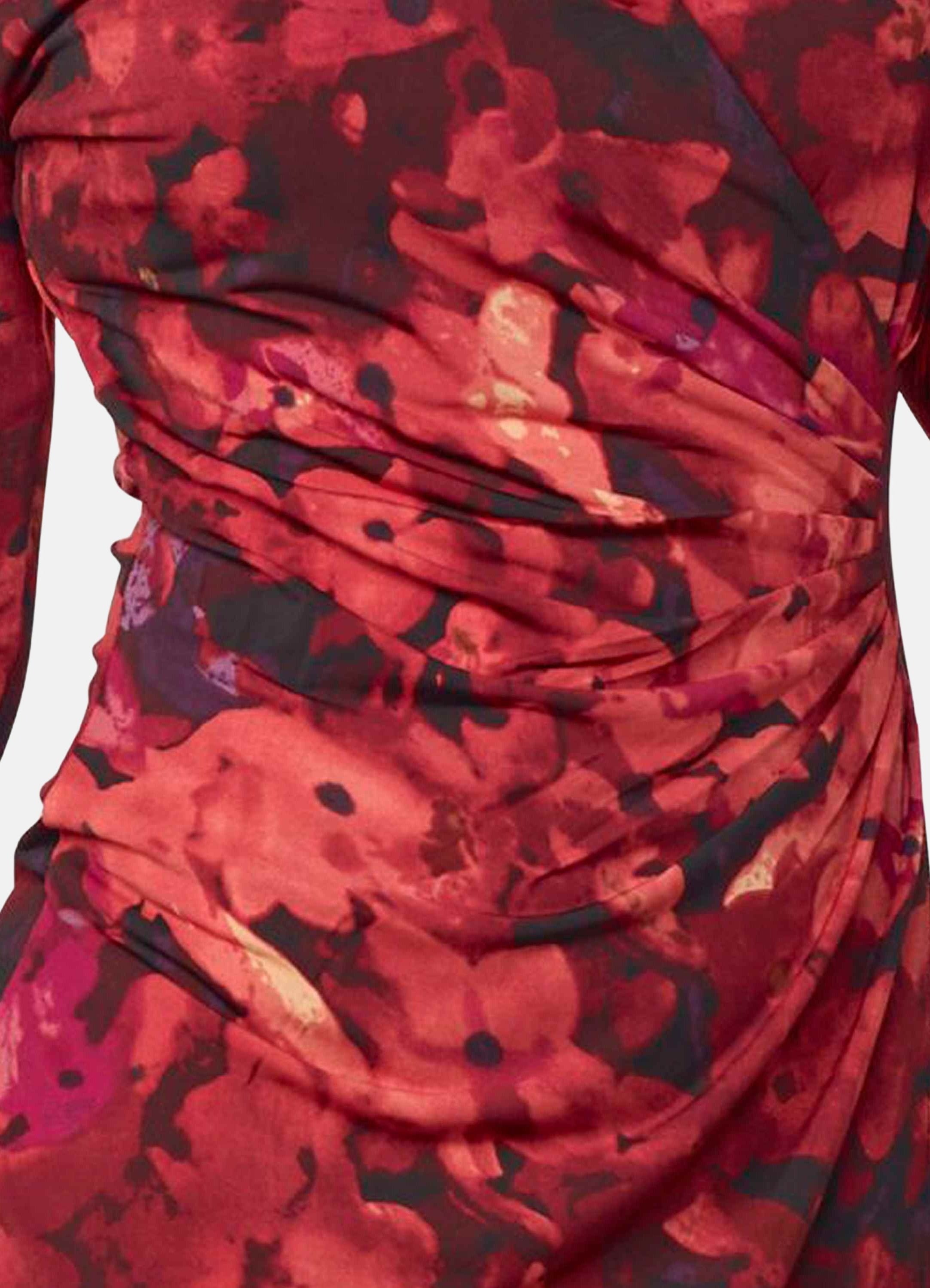 Vestido Estampado Floral Mujer Drapeado – Koroshi Vino