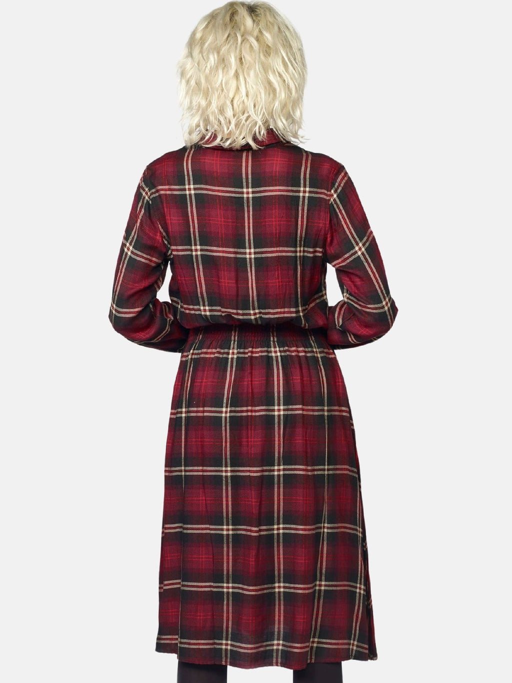 Vestido Camisero Largo de Cuadros Mujer – Koroshi Granate