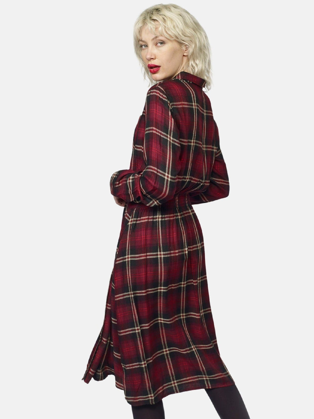 Vestido Camisero Largo de Cuadros Mujer – Koroshi Granate