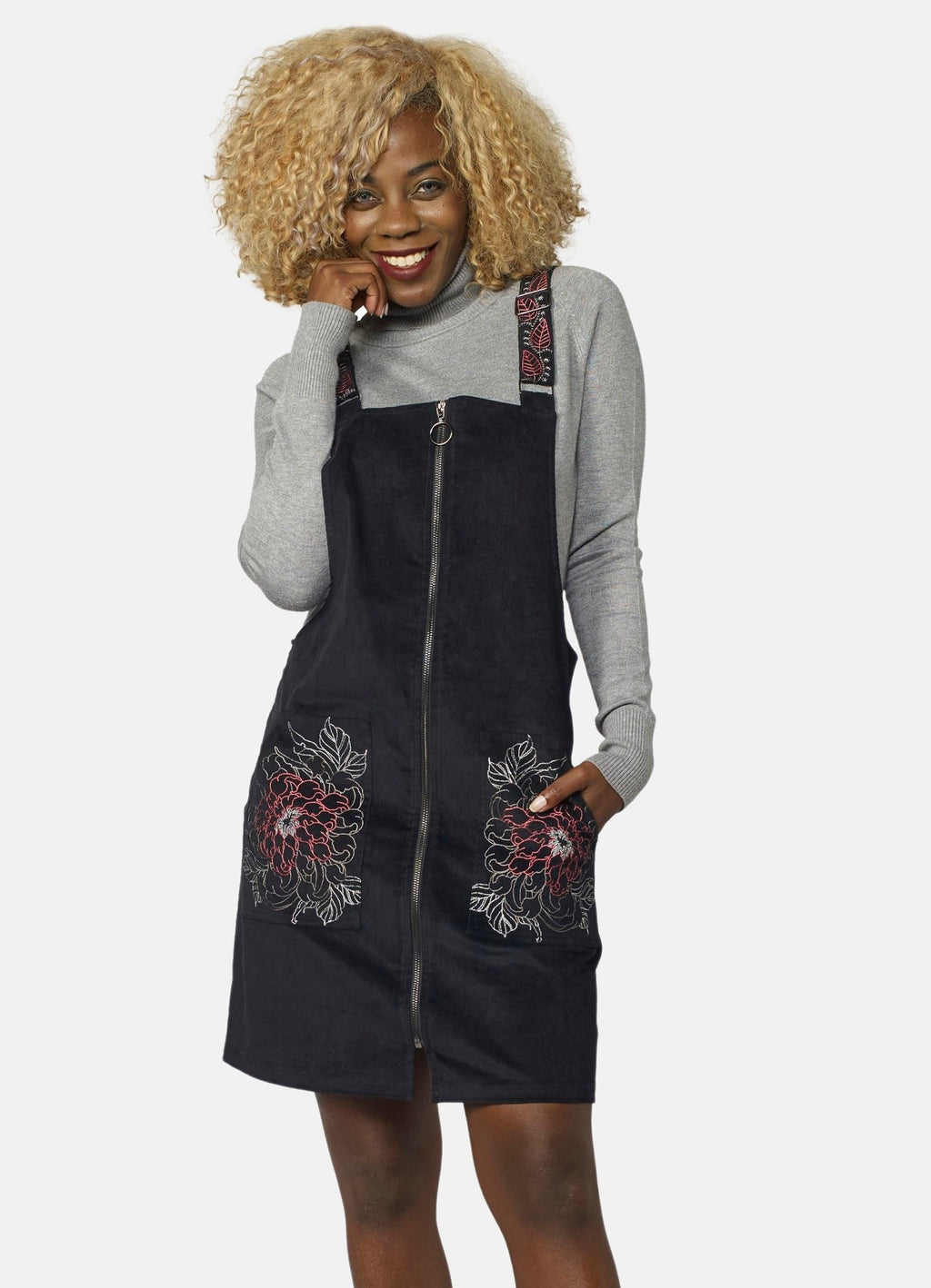 Pichi Micropana con Bolsillos Bordados Mujer – Koroshi Negro