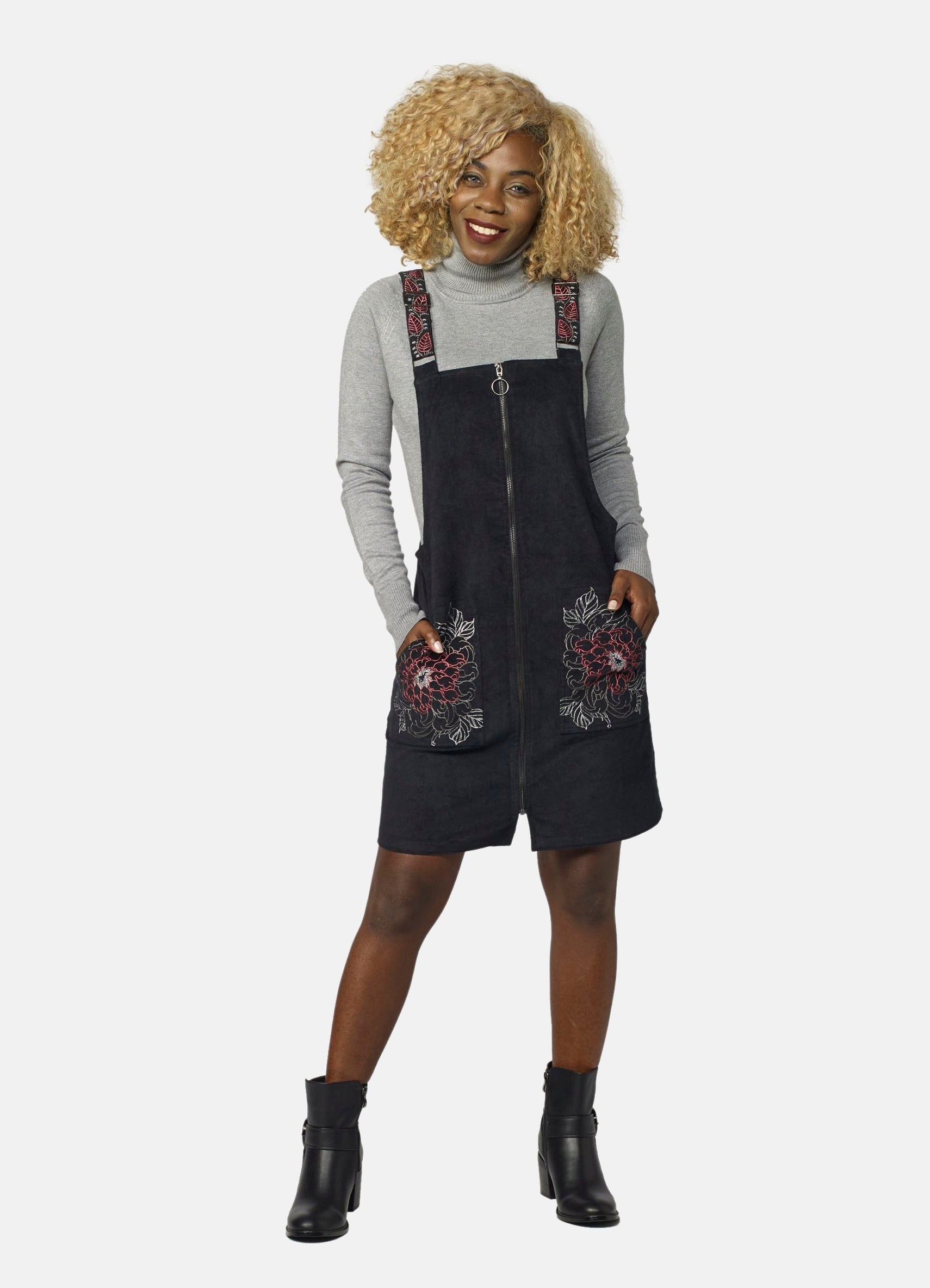 Pichi Micropana con Bolsillos Bordados Mujer – Koroshi Negro