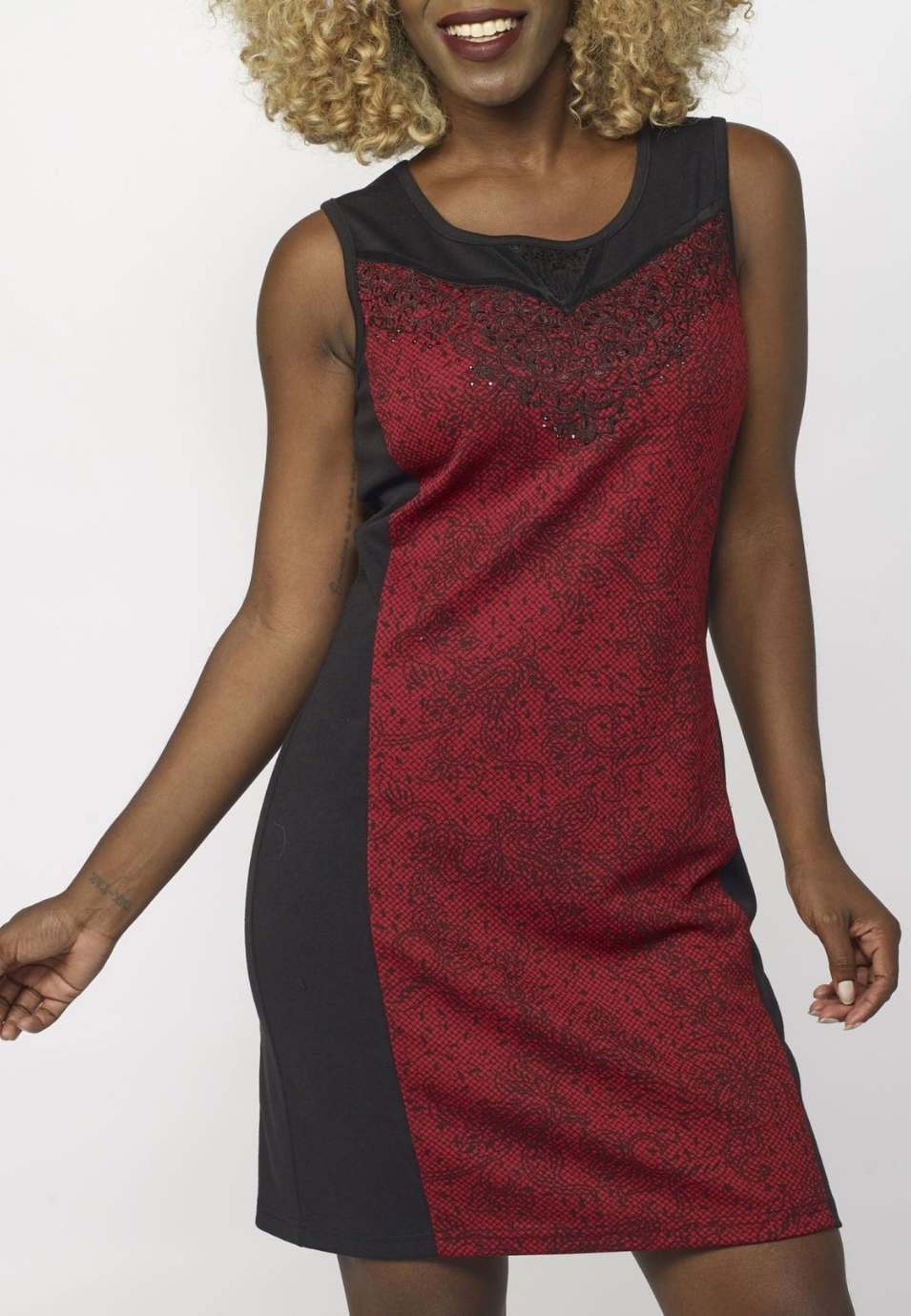 Vestido Entubado Bordado con Brillantes Mujer – Koroshi Granate