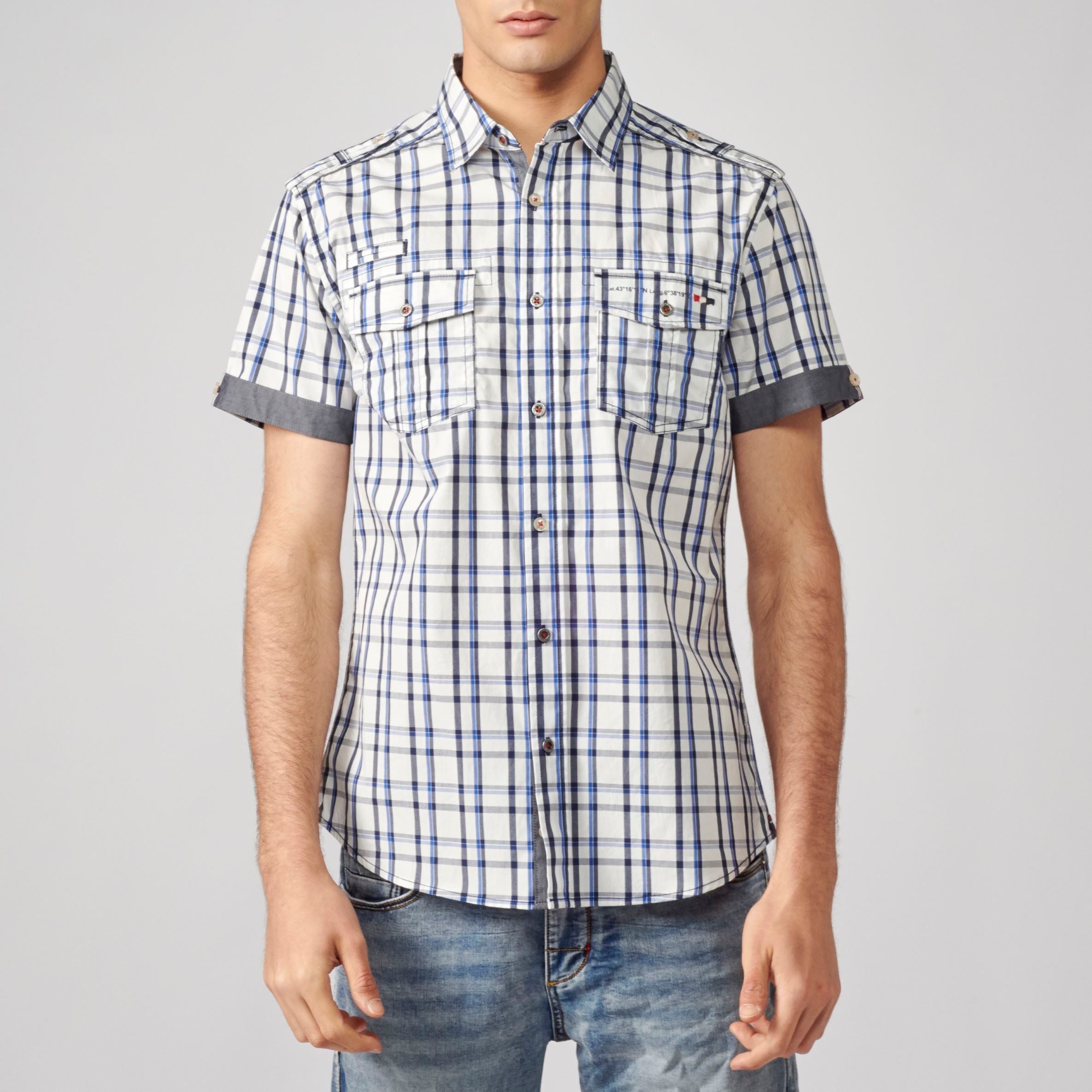 Camisa Hombre Manga Corta Cuadros Algodón Bolsillos Solapa – Koroshi 2111CC50