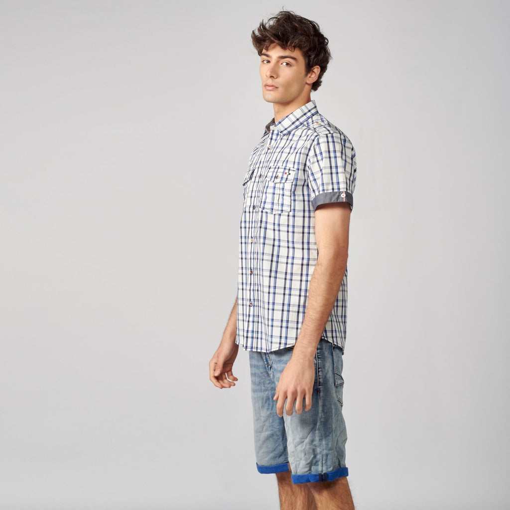 Camisa Hombre Manga Corta Cuadros Algodón Bolsillos Solapa – Koroshi 2111CC50