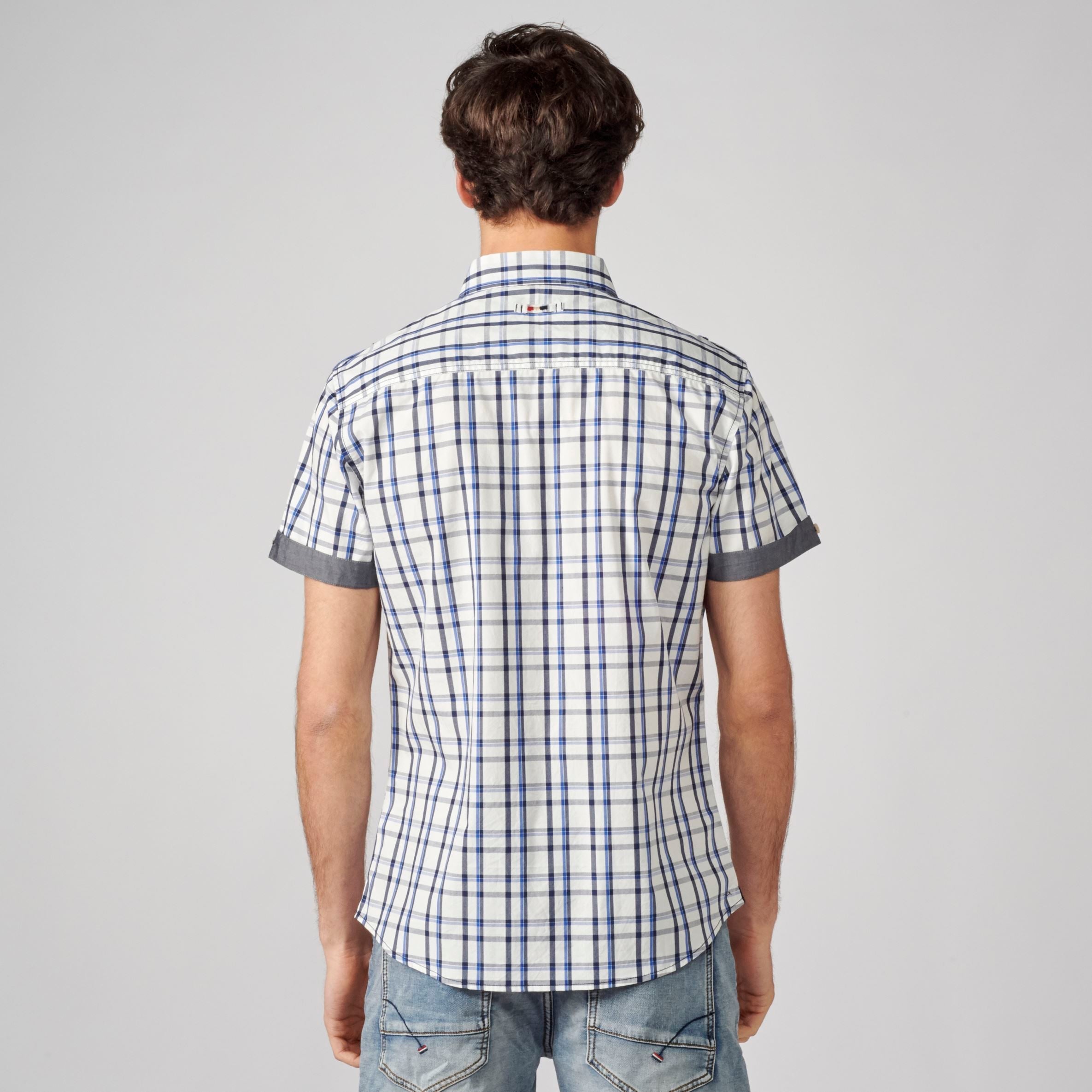 Camisa Hombre Manga Corta Cuadros Algodón Bolsillos Solapa – Koroshi 2111CC50
