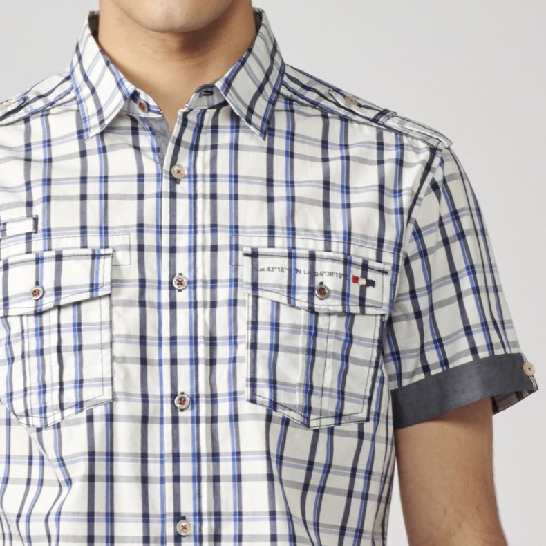 Camisa Hombre Manga Corta Cuadros Algodón Bolsillos Solapa – Koroshi 2111CC50