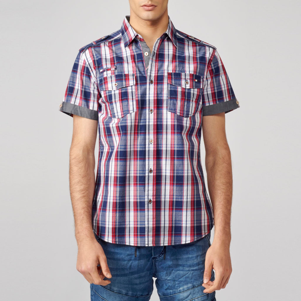 Camisa Hombre Manga Corta Cuadros Algodón Bolsillos Solapa – Koroshi 2111CC50