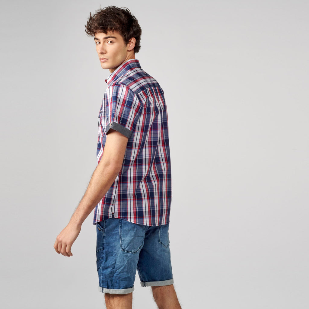 Camisa Hombre Manga Corta Cuadros Algodón Bolsillos Solapa – Koroshi 2111CC50