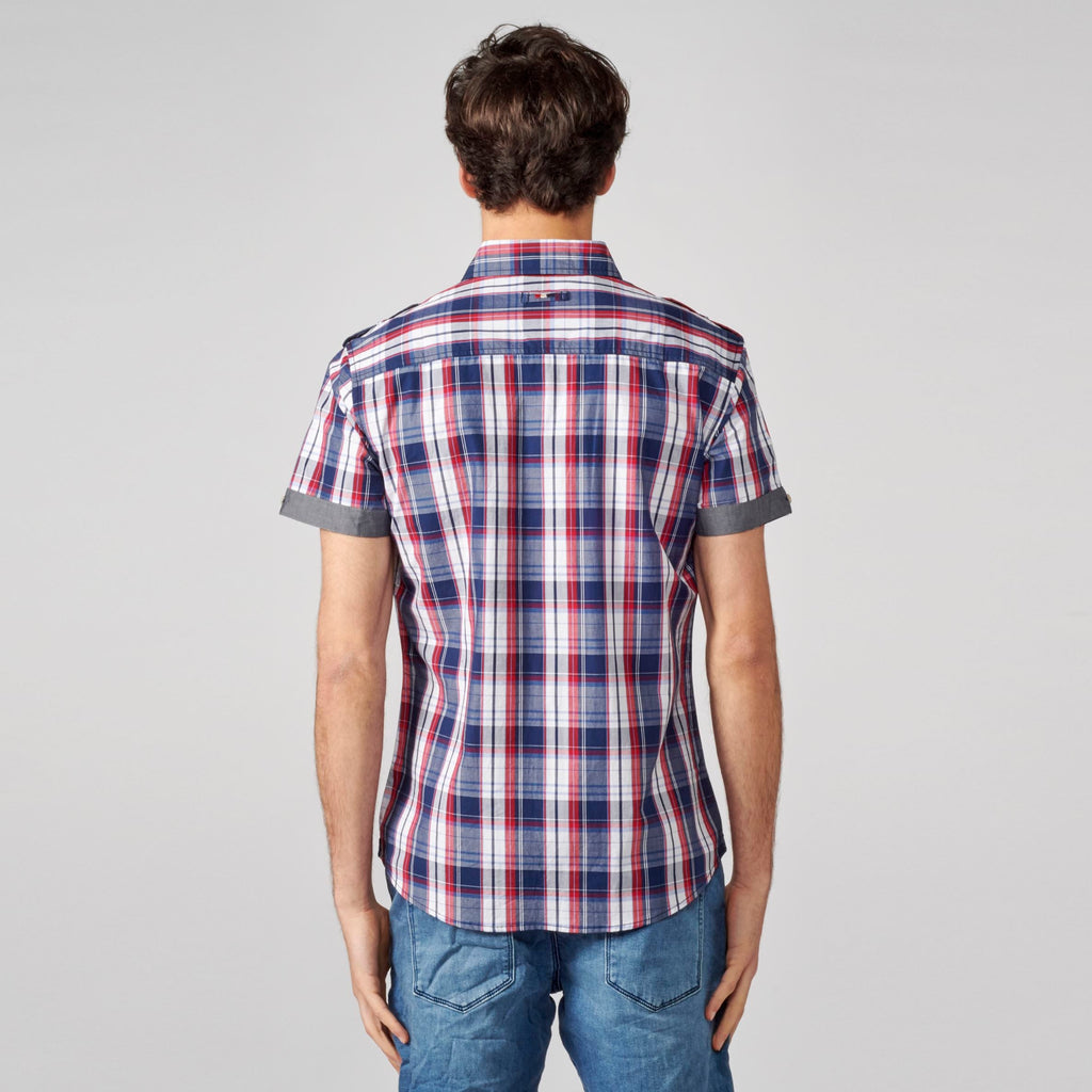 Camisa Hombre Manga Corta Cuadros Algodón Bolsillos Solapa – Koroshi 2111CC50