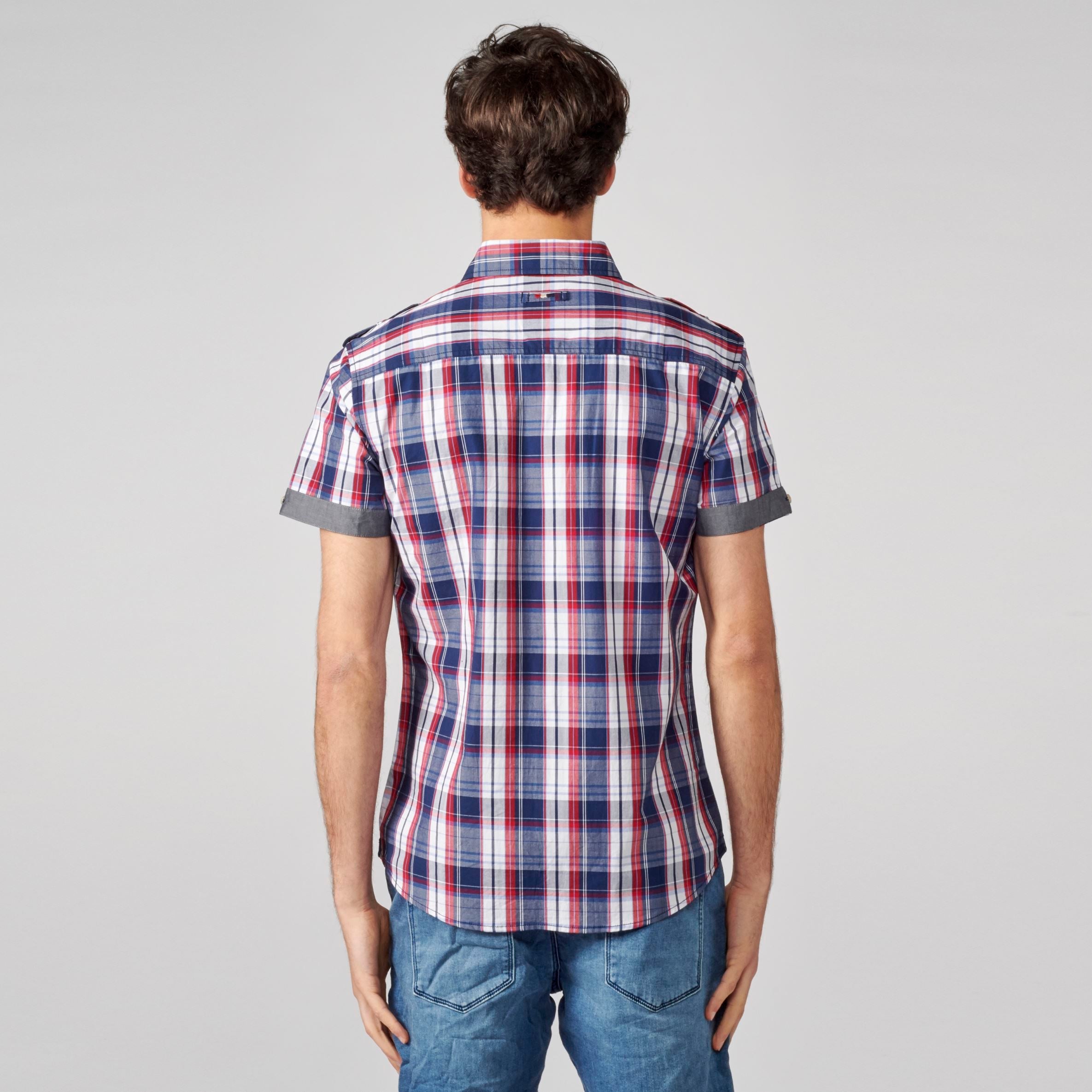Camisa Hombre Manga Corta Cuadros Algodón Bolsillos Solapa – Koroshi 2111CC50